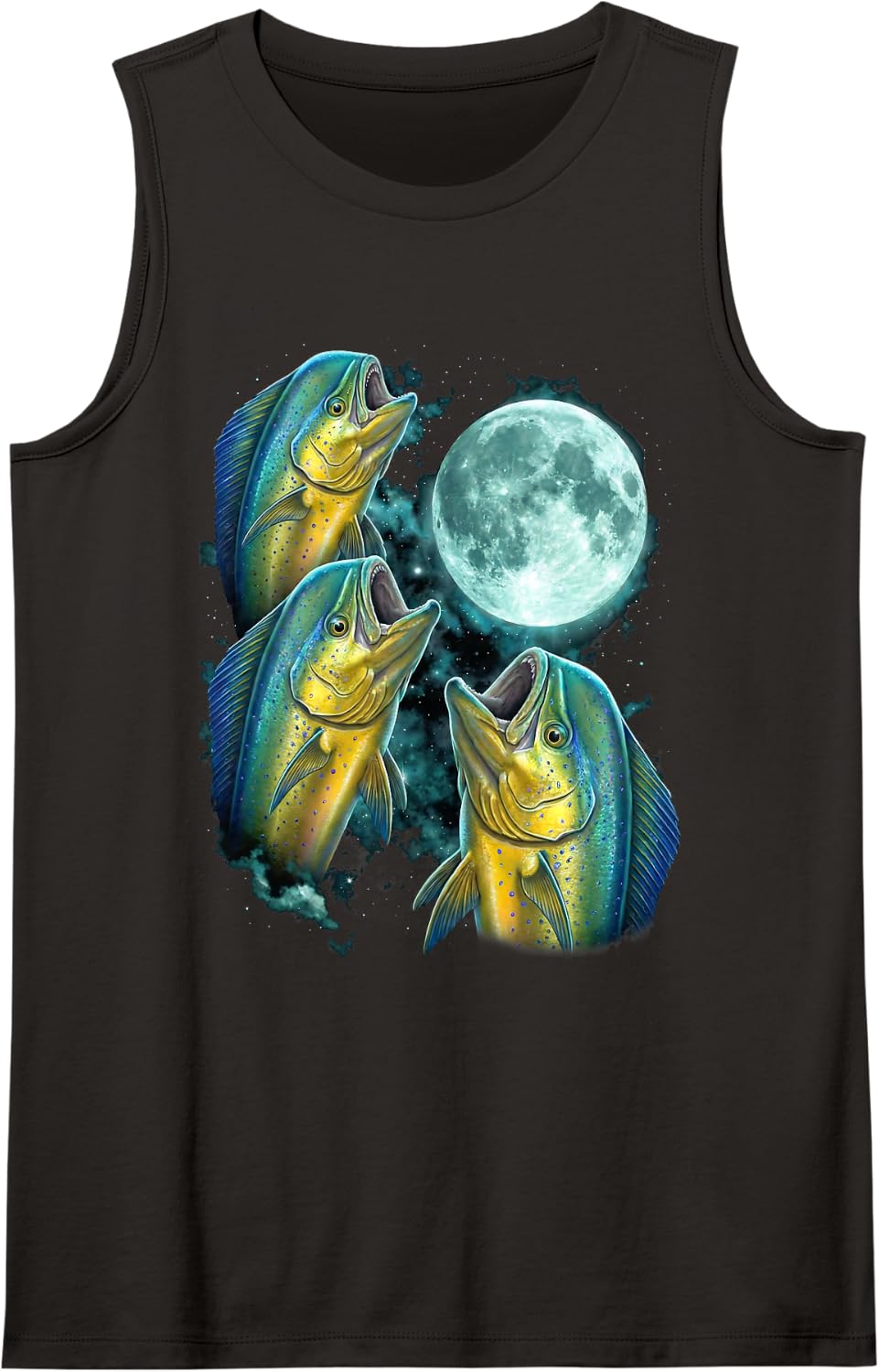 Howling Fish Mahi Mahi Angling Graphic Sleeveless Tank Top - Black