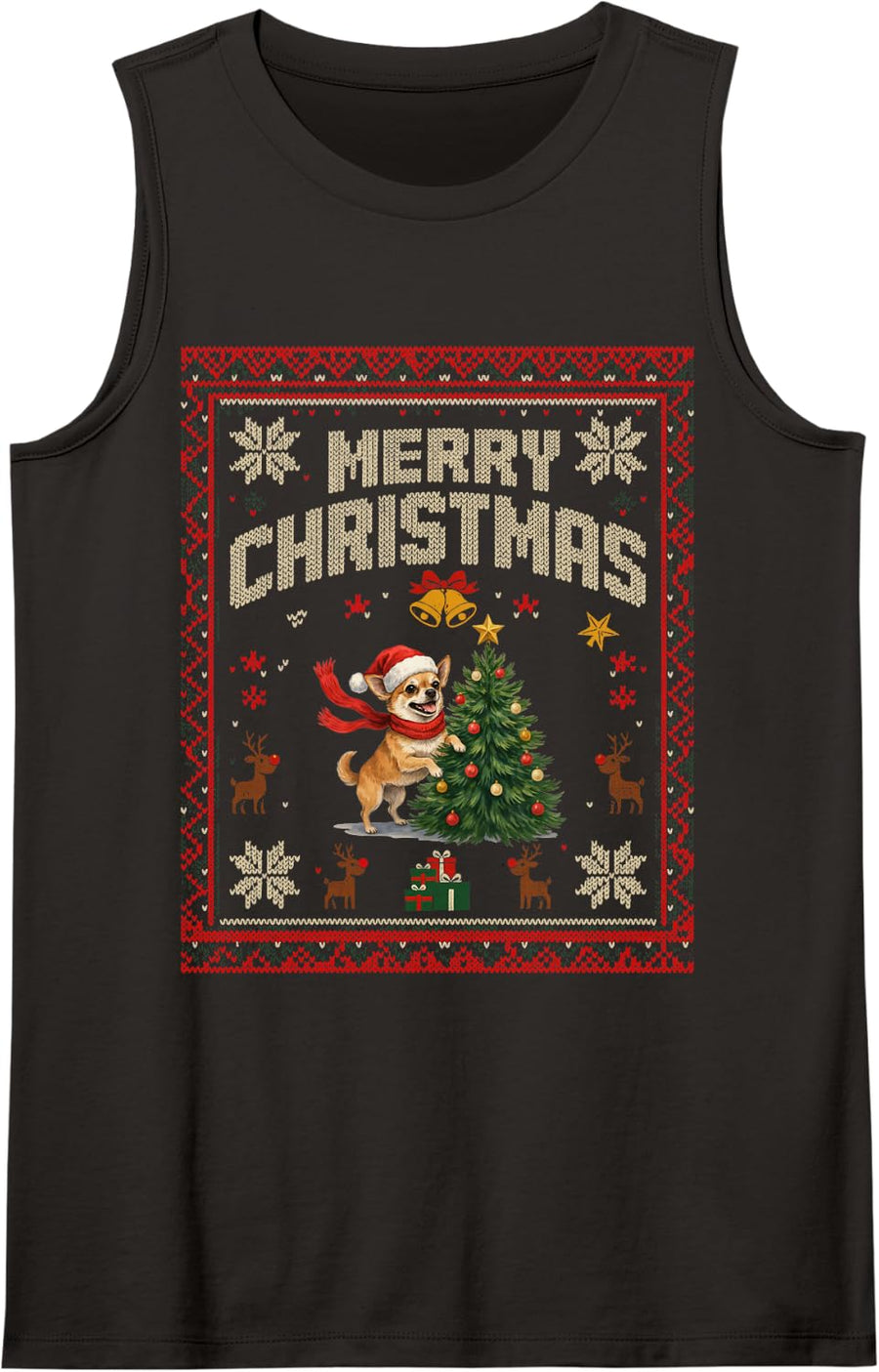 Cute Funny Chihuahua Merry Christmas Tree Dog Mom Dad Lover Sleeveless Tank Top - Black
