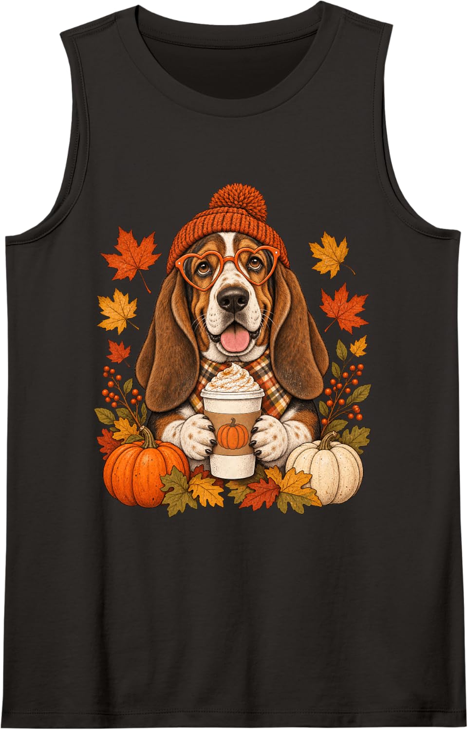 Basset Hound Fall Autumn Season Pumpkin Spice Dog Sleeveless Tank Top - Black