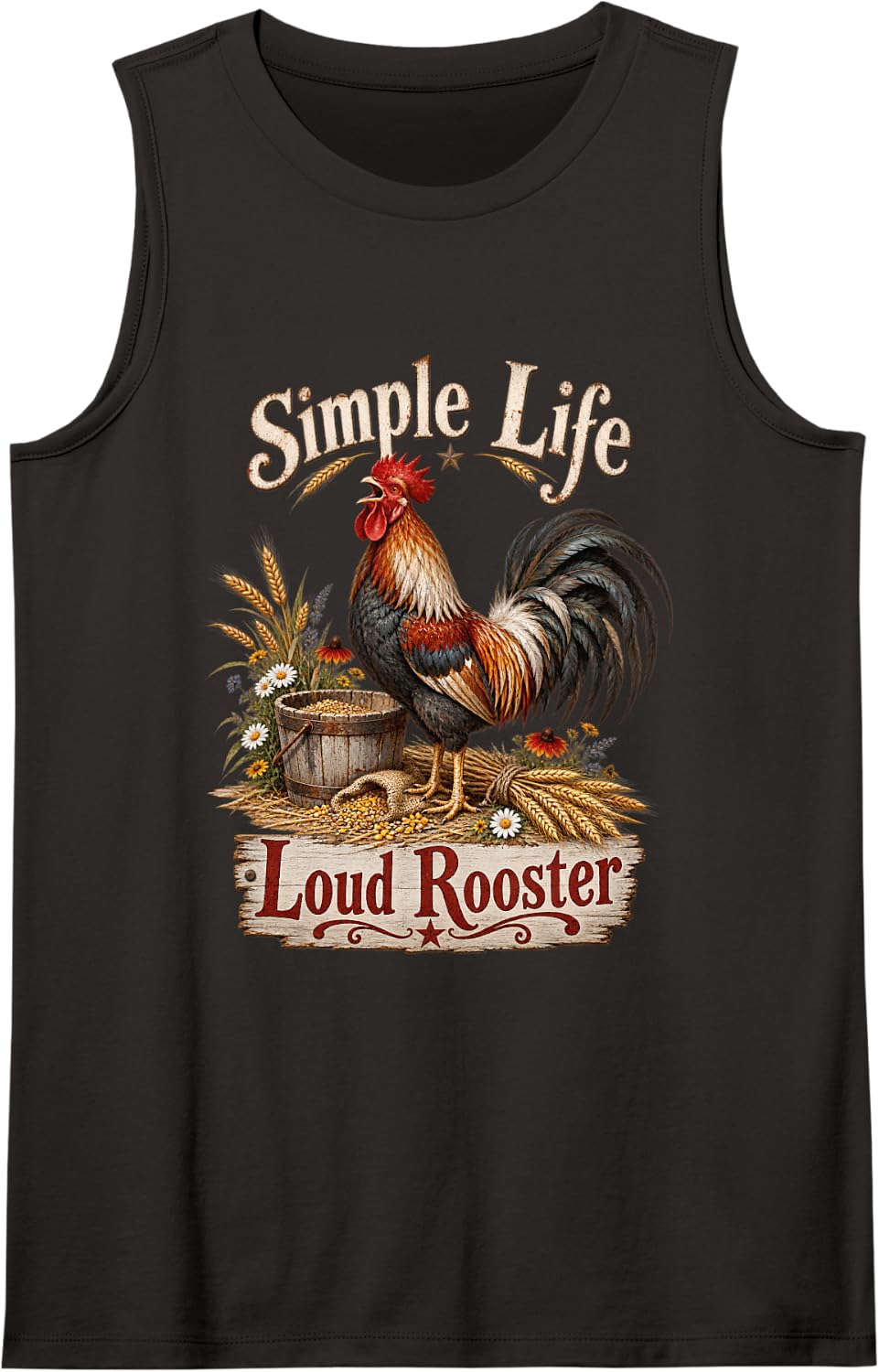 Chicken Lover Rooster Farm Life Simple Country Rustic Tank Top - Black