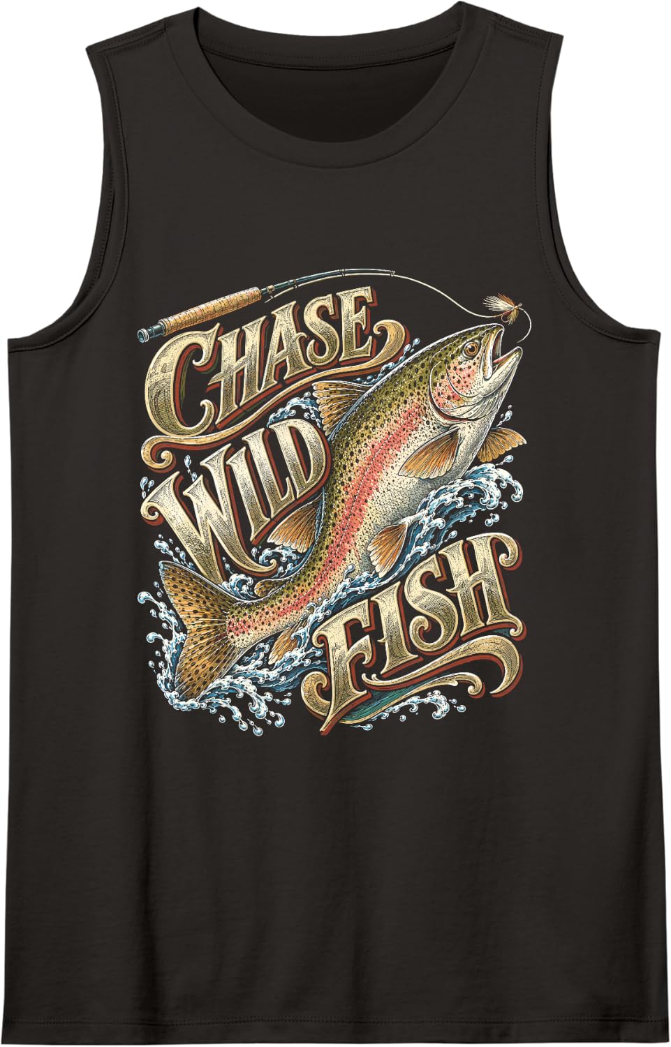 Fly Tying Fly Fishing Chase Wild Fish Sleeveless Tank Top - Black