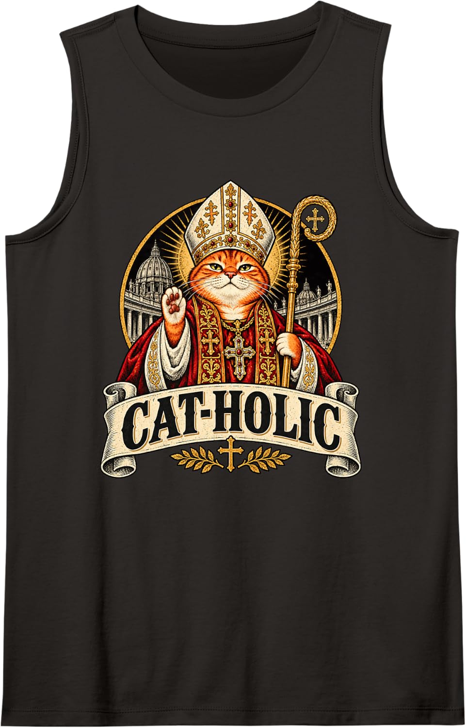 Cat-Holic Funny Catholic Cat Lover Sleeveless Tank Top - Black