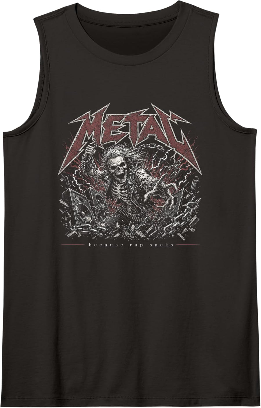 Metal Because Rap Sucks Metalhead Skeleton Heavy Death Black Sleeveless Tank Top - Black