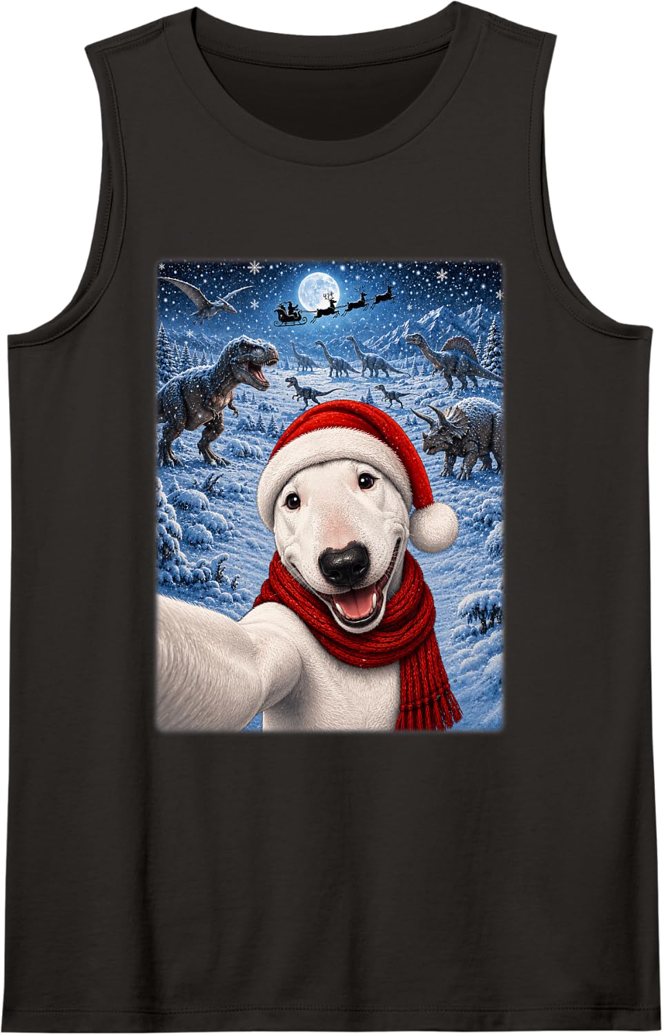 Bull Terrier Dog Christmas Moon Night Starry Dinosaurs Xmas Tank Top - Black