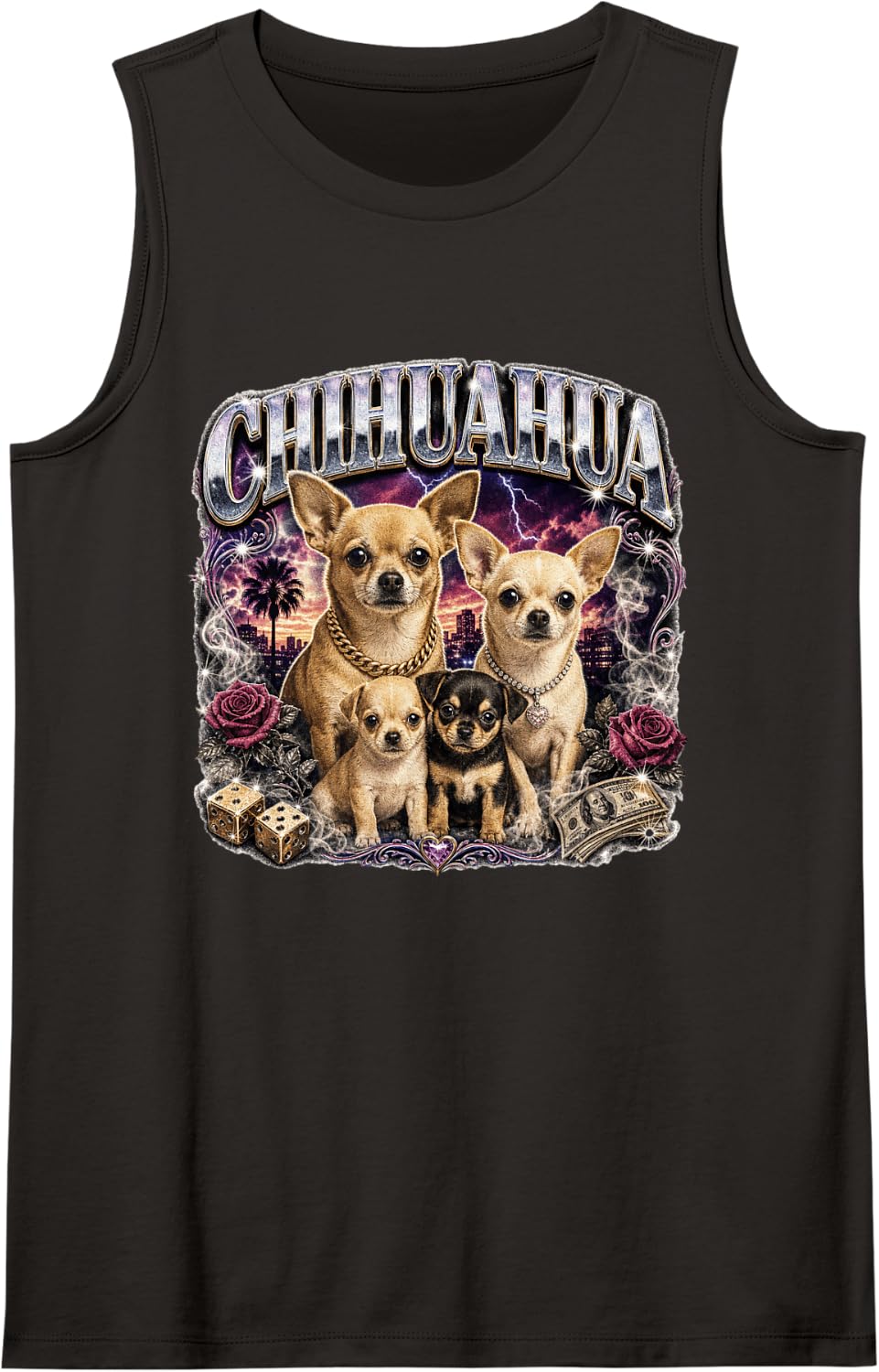 Cute Funny Chihuahua Dog Family Streetwear Sleeveless Tank Top - Black