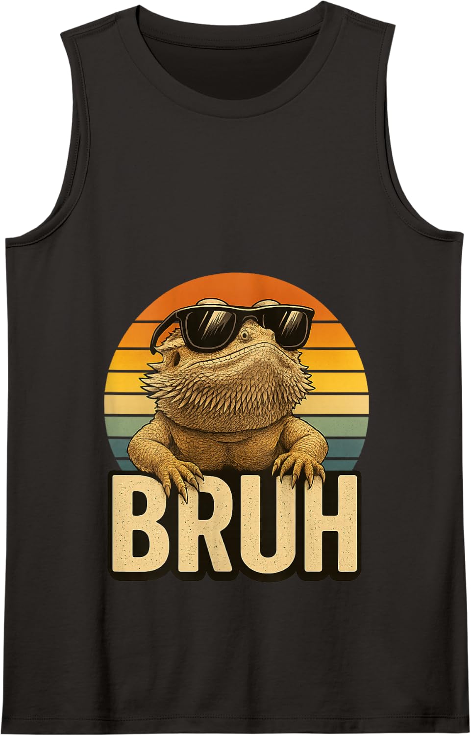 Retro Bruh Bearded Dragon Funny Lizard Vintage Tank Top - Black