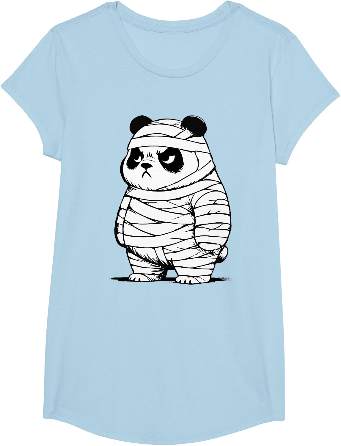 Grumpy Panda Mummy Funny Halloween T-Shirt - Girls Baby Blue