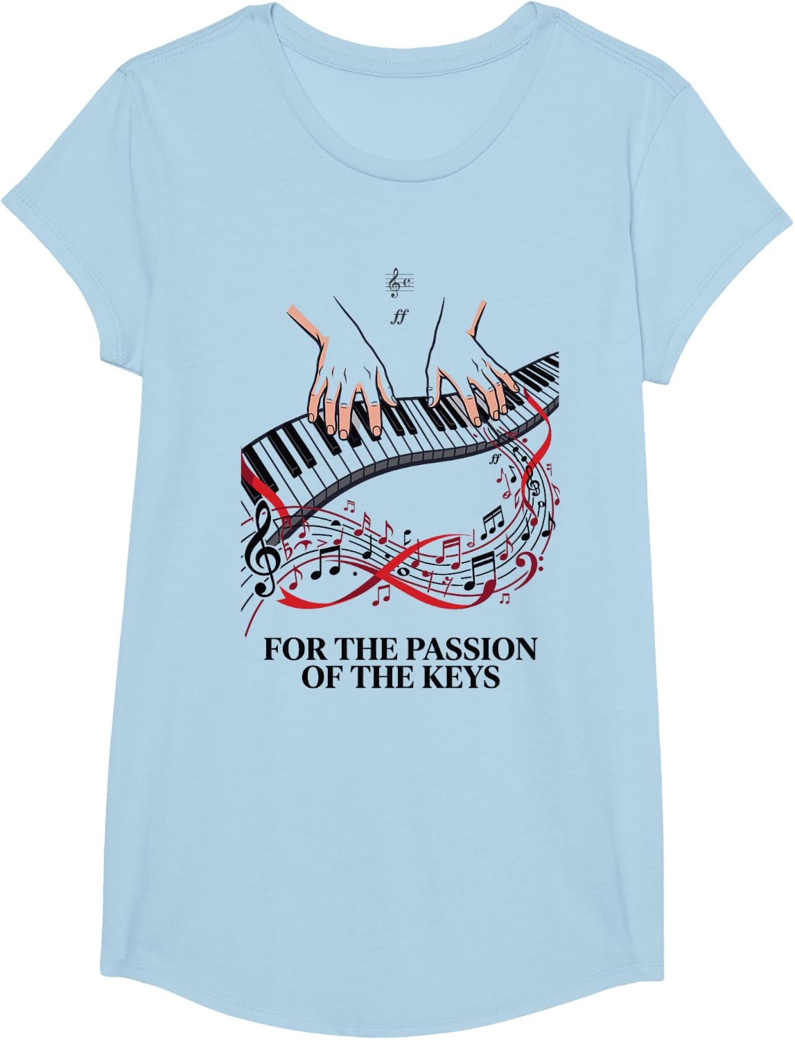 Classic Pianist Passion for The Keys Piano Music T-Shirt - Girls Baby Blue