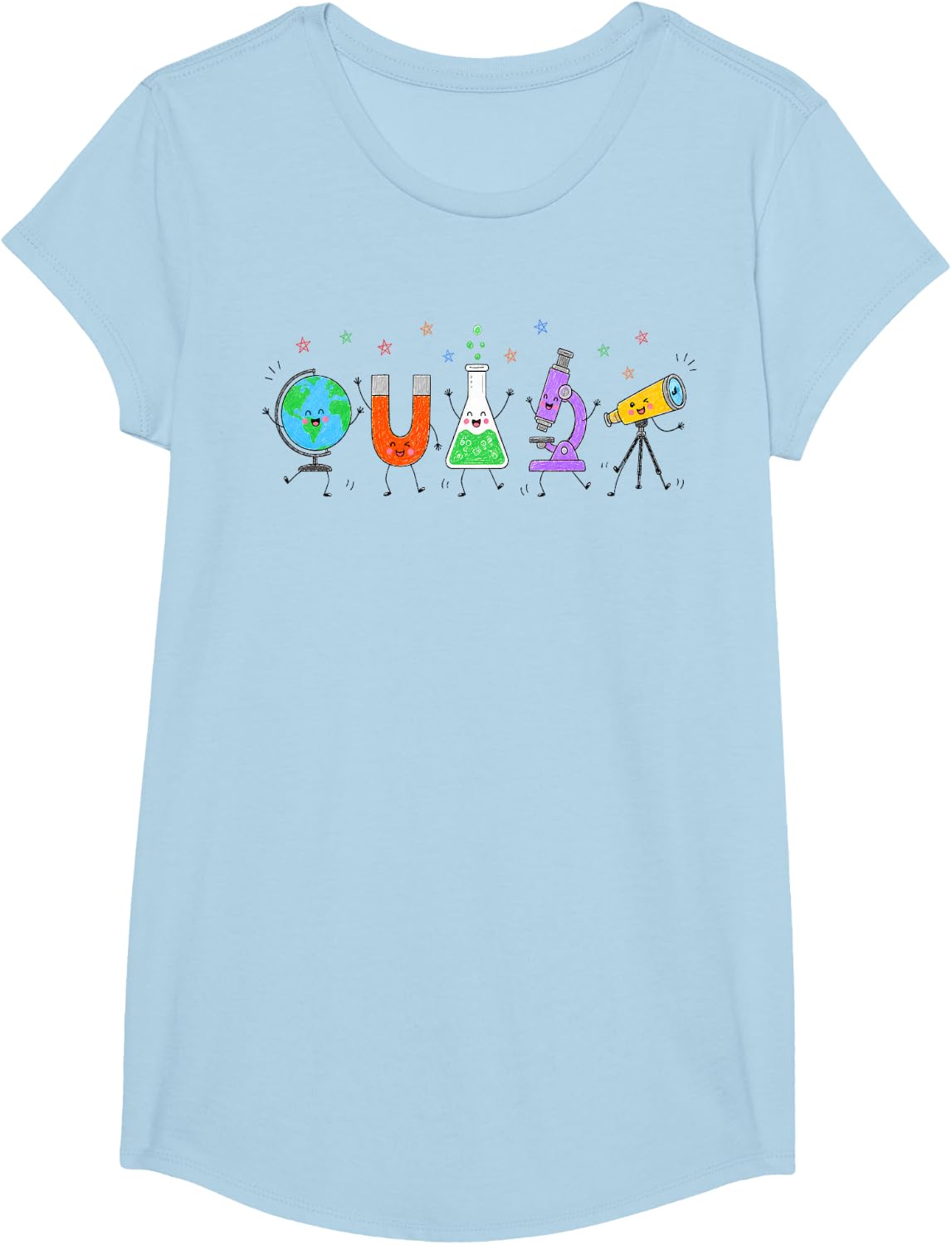 Happy Science Supplies Globe Magnet Flask Microscope T-Shirt - Girls Baby Blue