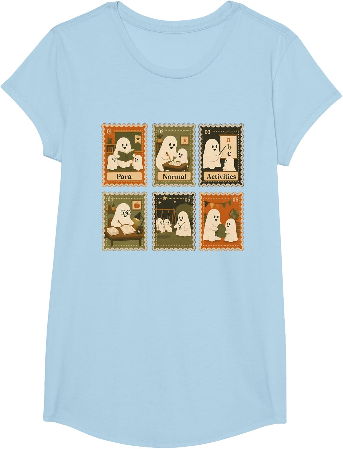 Paraprofessional Halloween para Routine Vintage Stamp Ghost T-Shirt - Girls Baby Blue