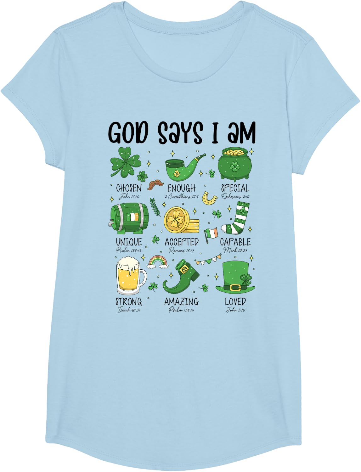 God Says I Am Irish Christian Boys Girls Kid St Patricks Day T-Shirt - Girls Baby Blue