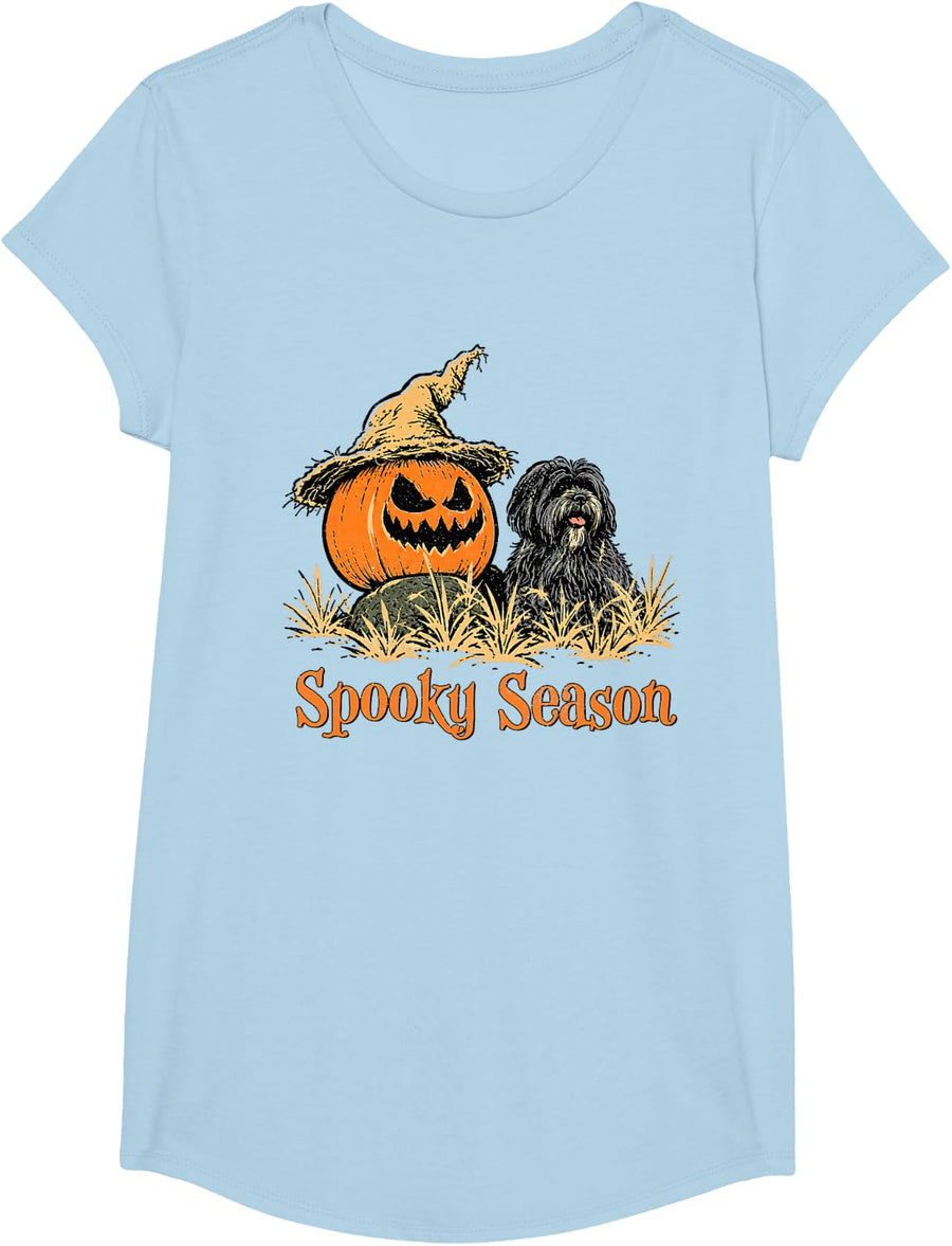 Cute Spooky Season Funny Pumpkin Dog Halloween Costume T-Shirt - Girls Baby Blue