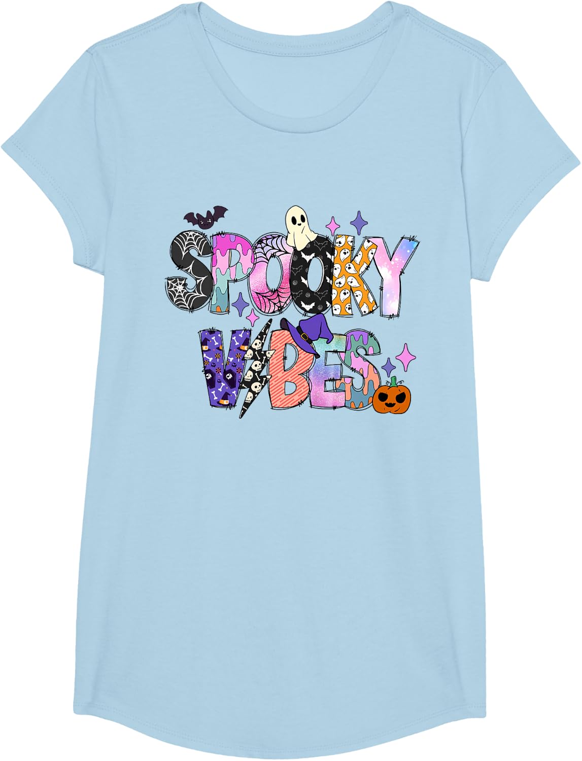 Spooky Vibes Halloween Costume Spooky Season Womens Girl Kid T-Shirt - Girls Baby Blue