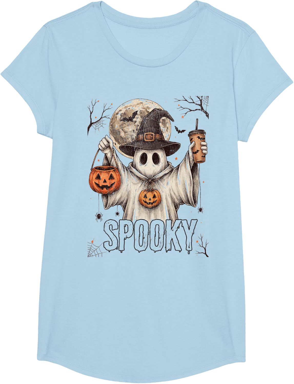 Spooky Season Halloween Vibes Boo Ghost Scary Men Women Kids T-Shirt - Girls Baby Blue