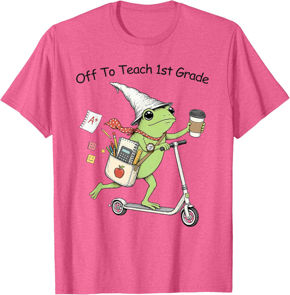 Off to Teach 1st Grade Teacher Frog Funny Back to School T-Shirt - Pink Heather