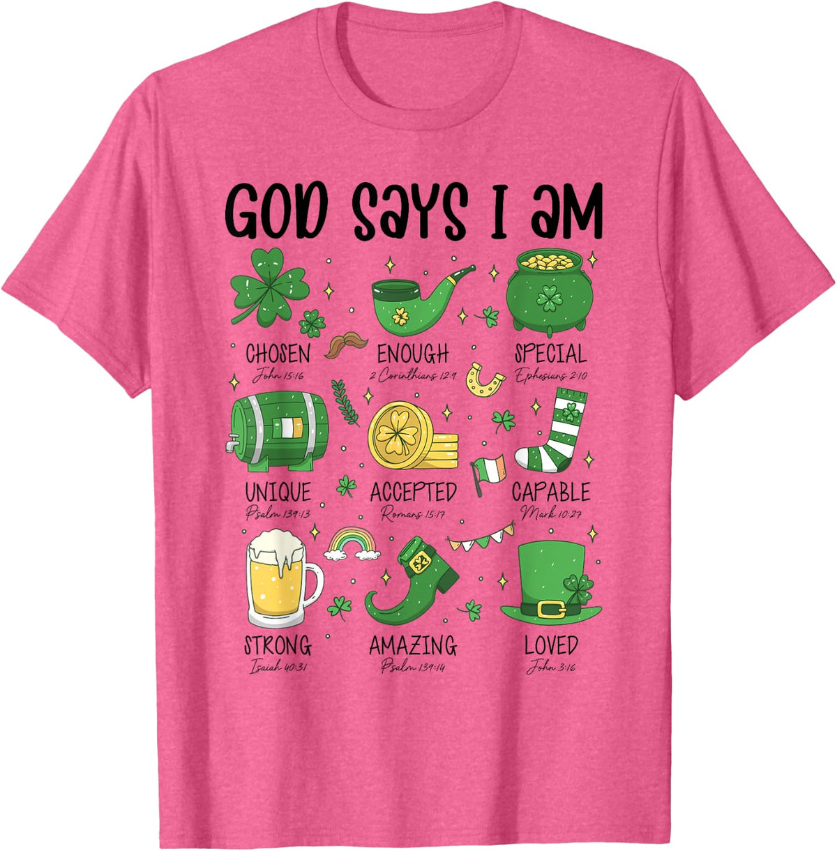 God Says I Am Irish Christian Boys Girls Kid St Patricks Day T-Shirt - Pink Heather