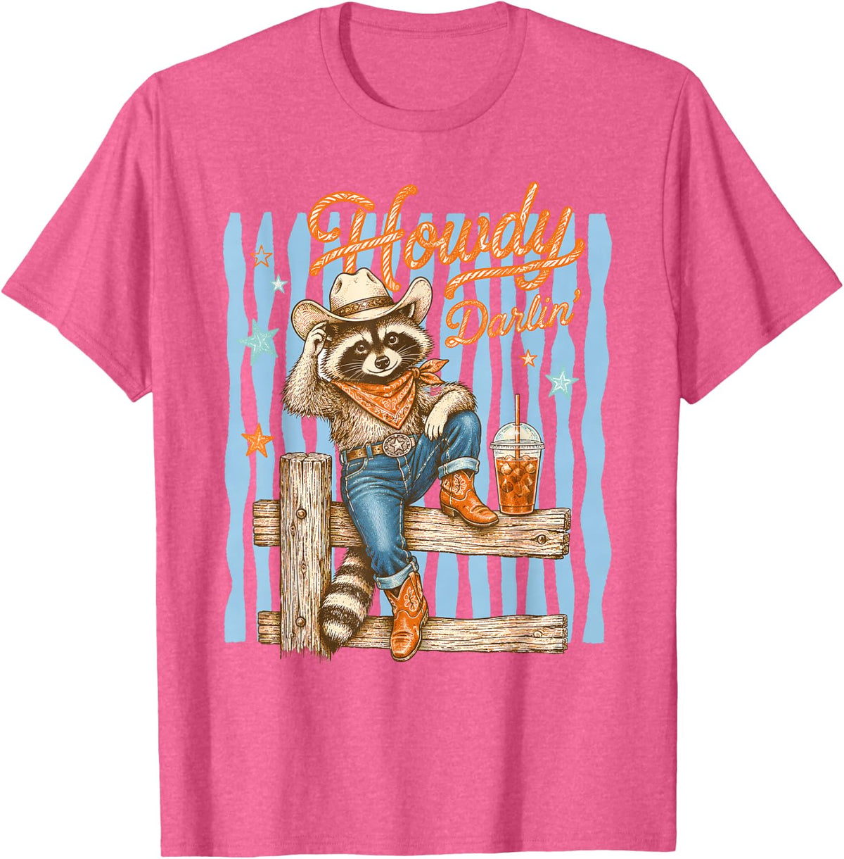 Funny Western Raccoon Cowgirl Shirt Women Howdy Darlin Trash Panda Cowboy Tees T-Shirts - Pink Heather