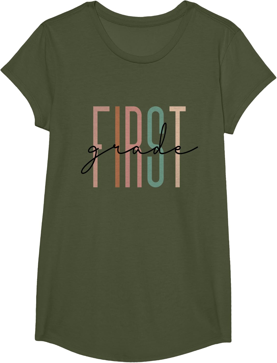 First Grade Girls Boys Teacher Team 1st Grade Squad T-Shirt - Girls Olive Green