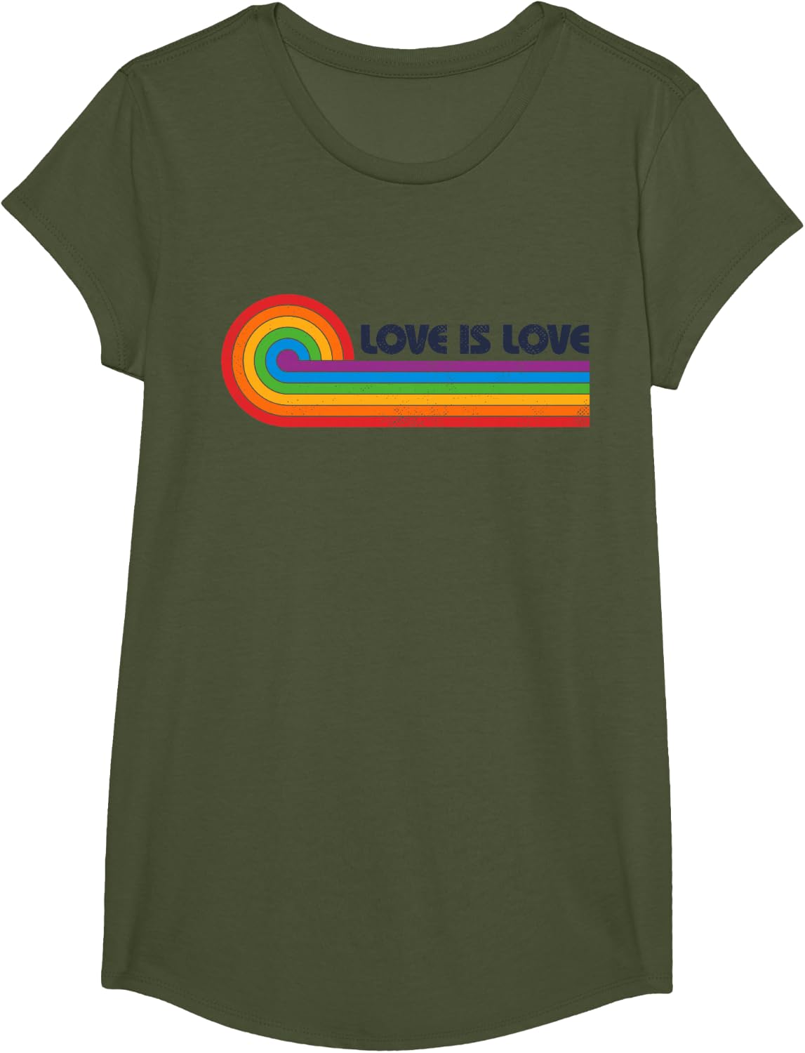 LGBTQ Love is Love Gay Pride LGBT Ally Rainbow Flag Vintage T-Shirt - Girls Olive Green
