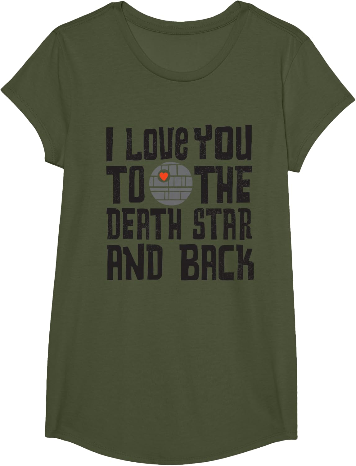 Star Wars Valentine's Day I Love You to the Death Star T-Shirt - Girls Olive Green