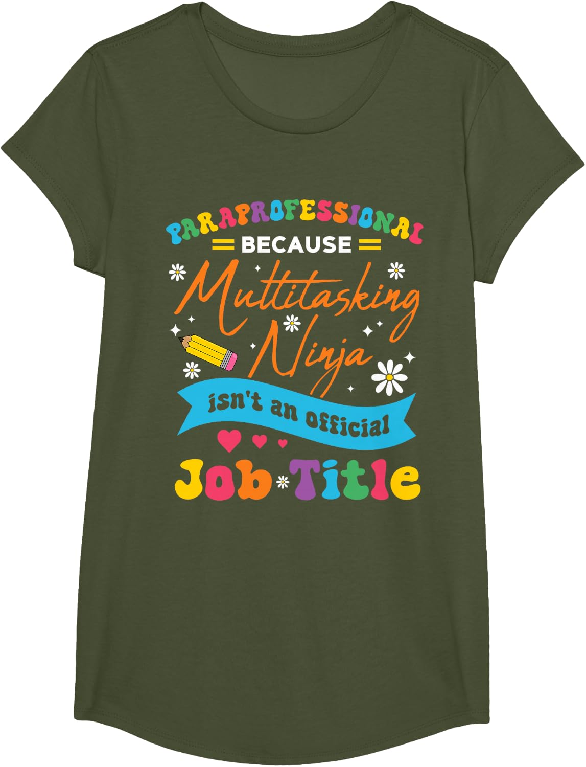 Funny Paraprofessional Multitasking Ninja Teacher Aide para T-Shirt - Girls Olive Green