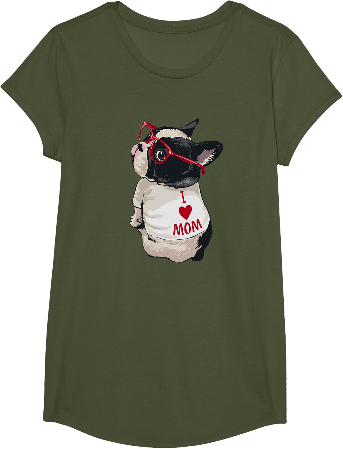 Boston Terrier Shirts for Women I Heart Mom Dog Lover Tees T Shirts Girls Cute Puppy Love Bostie Mama Gift - Girls Olive