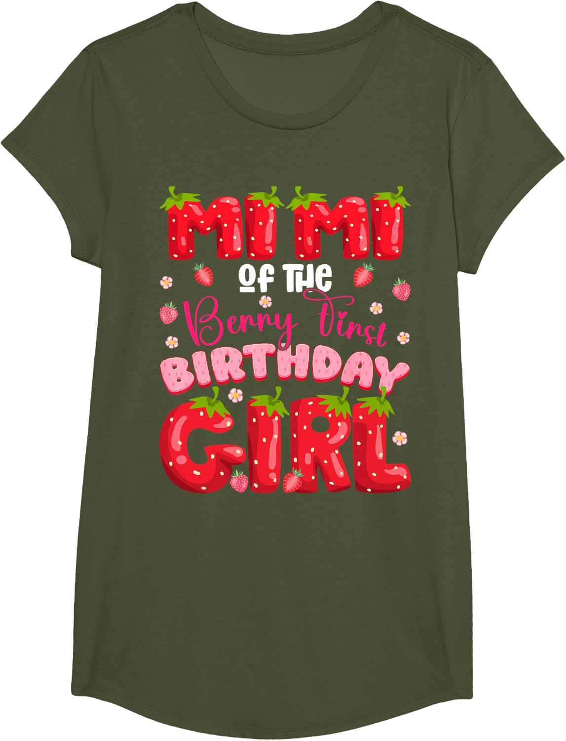 Mimi of The Berry First Birthday Girl Strawberry Lover T-Shirt - Girls Olive Green