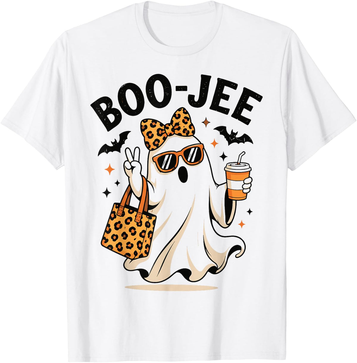 Halloween Boo JEE Ghost Leopard Boo JEE Women Girl Halloween T-Shirt - White