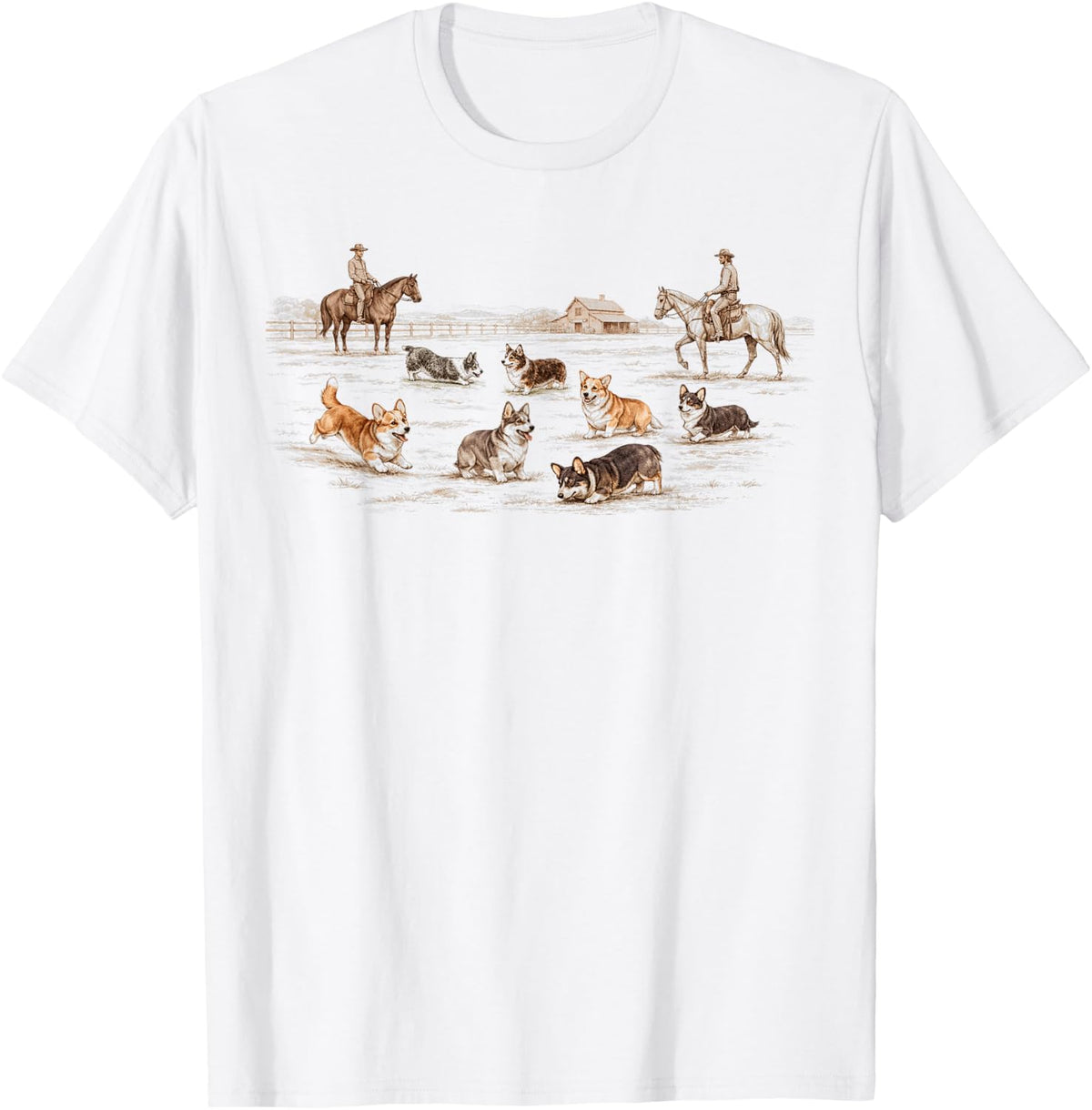 Western Corgi Tee for Dog Lover T-Shirt Gift for Corgi Owners - White