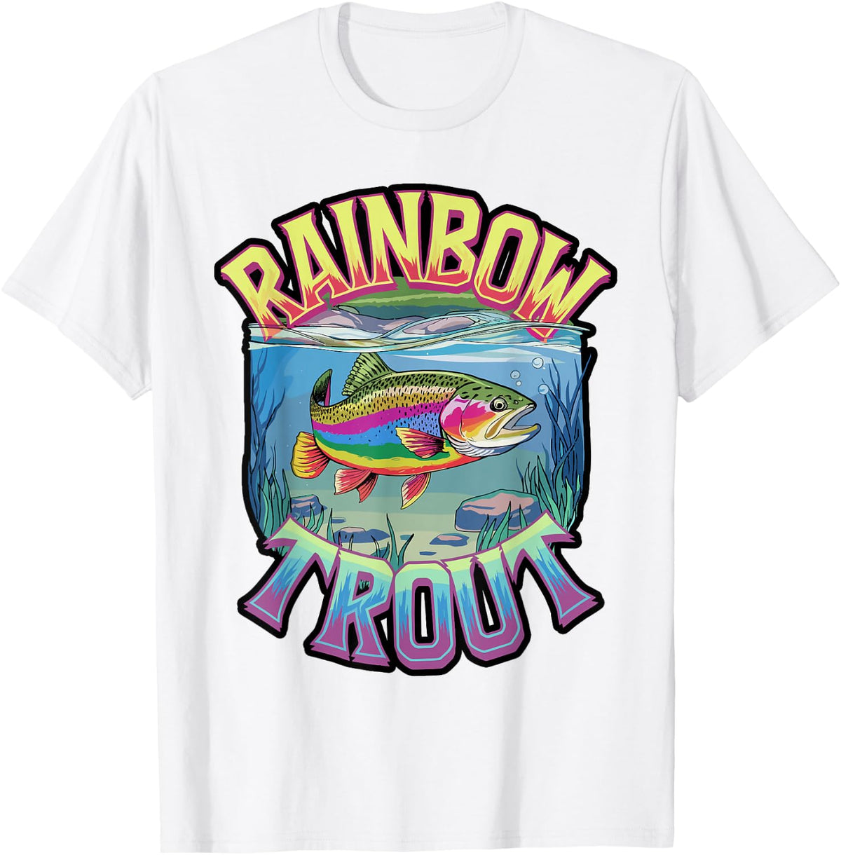 Rainbow Trout Retro Sunset Fishing T-Shirt - White