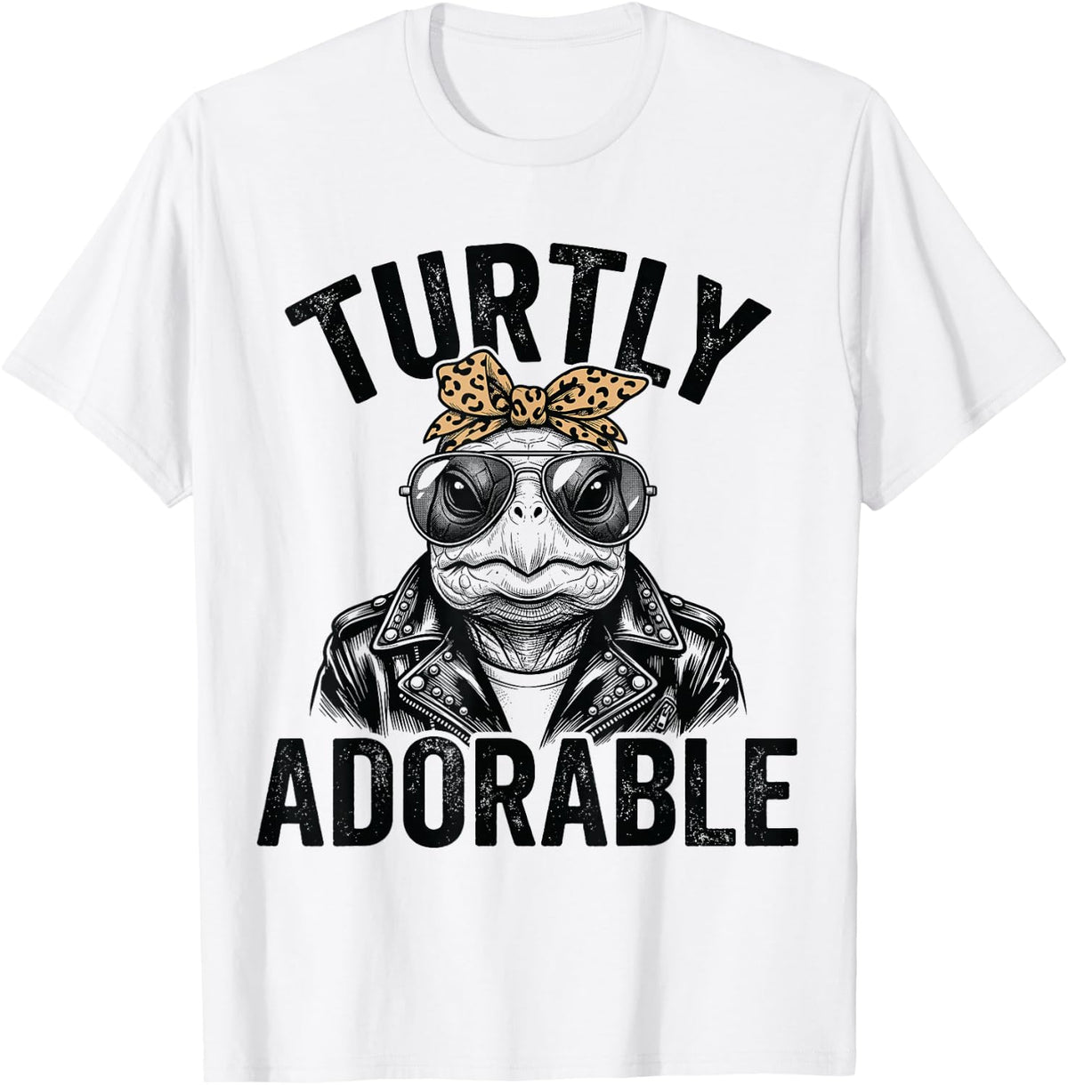 Tortoise with Leopard Bow Cutre Turtle T-Shirt - White