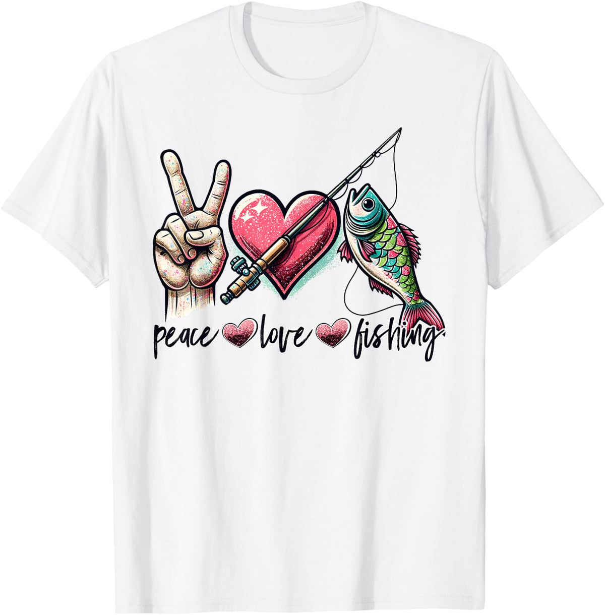 Funny Fishing "Peace Love Fishing" Camping Family Vacation T-Shirt - White