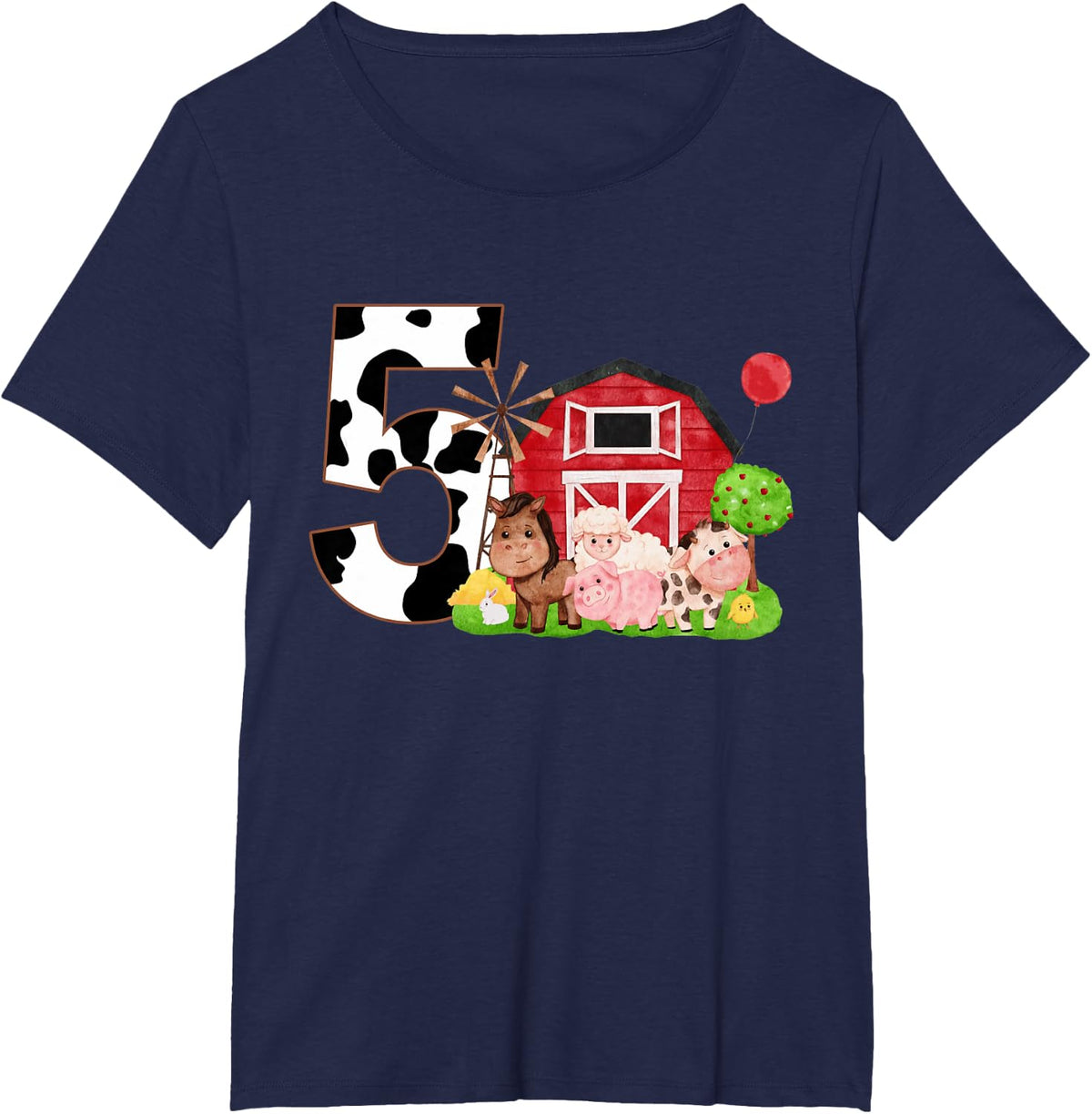 Oink Baa Neigh Cluck Moo I'm 5 Yrs Old Farm Theme Birthday T-Shirt - Navy Blue