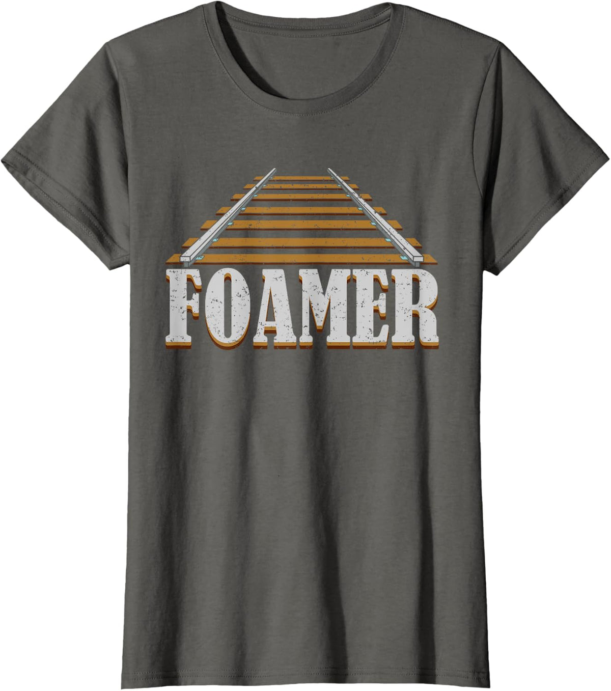 Trainspotter Train Gift Funny Railroad Train Foamer T-Shirt - Asphalt Grey