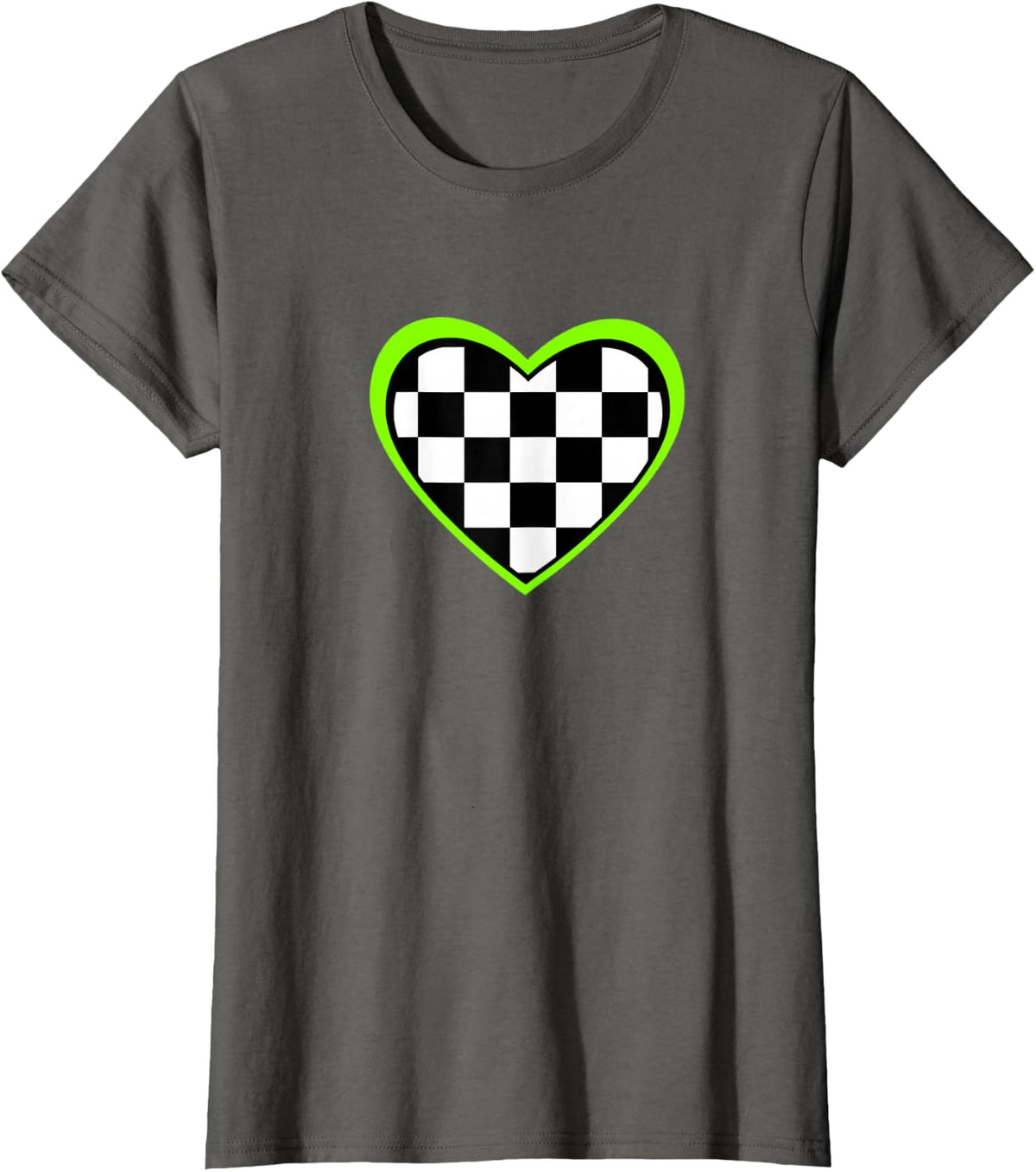Dirt Track Racing Gear Race Car Checkered Flag Heart T-Shirt - Asphalt Grey
