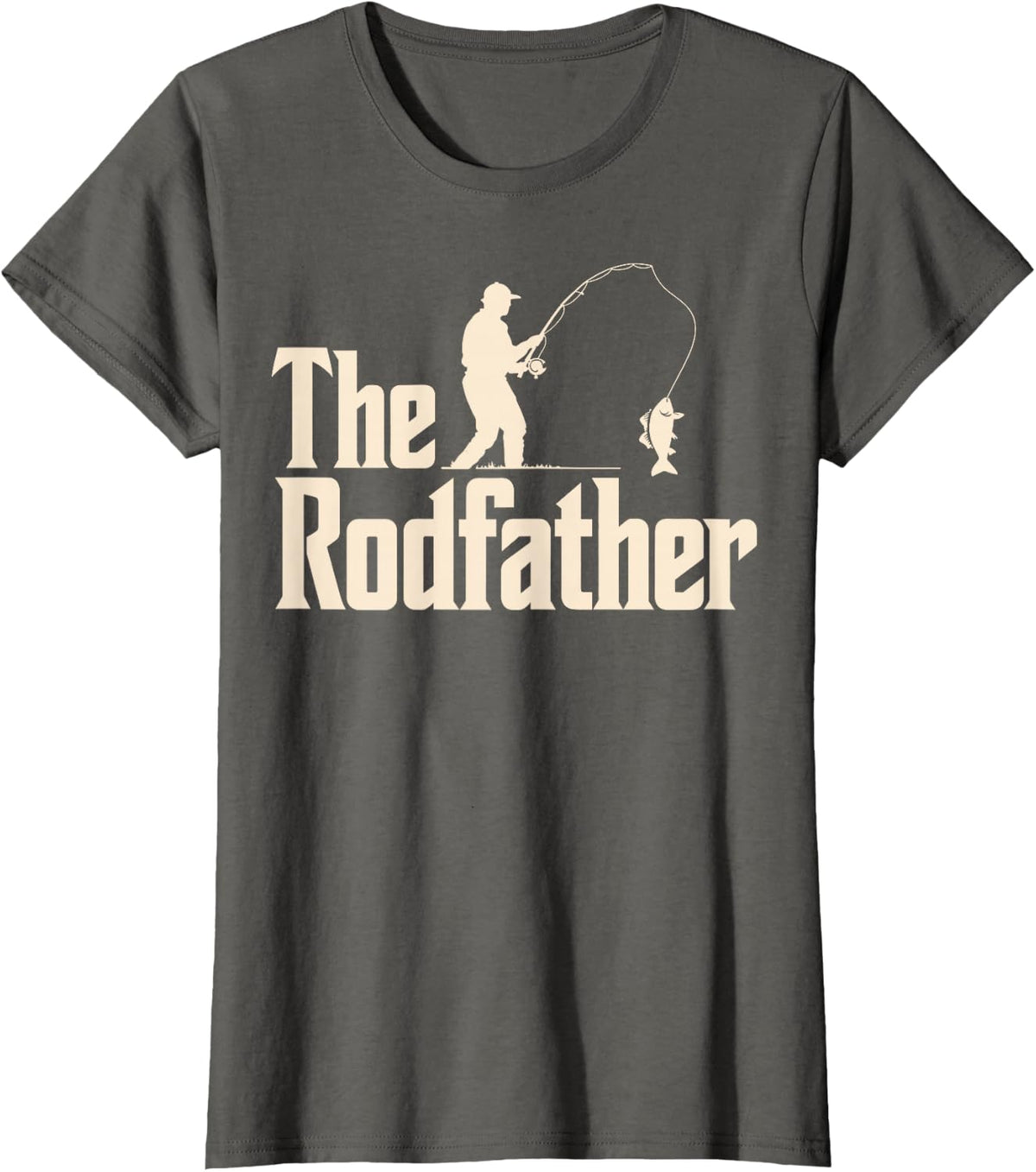 The Rodfather Funny Fishing Dad Fish Fan Fisher Daddy Angler T-Shirt - Asphalt Grey