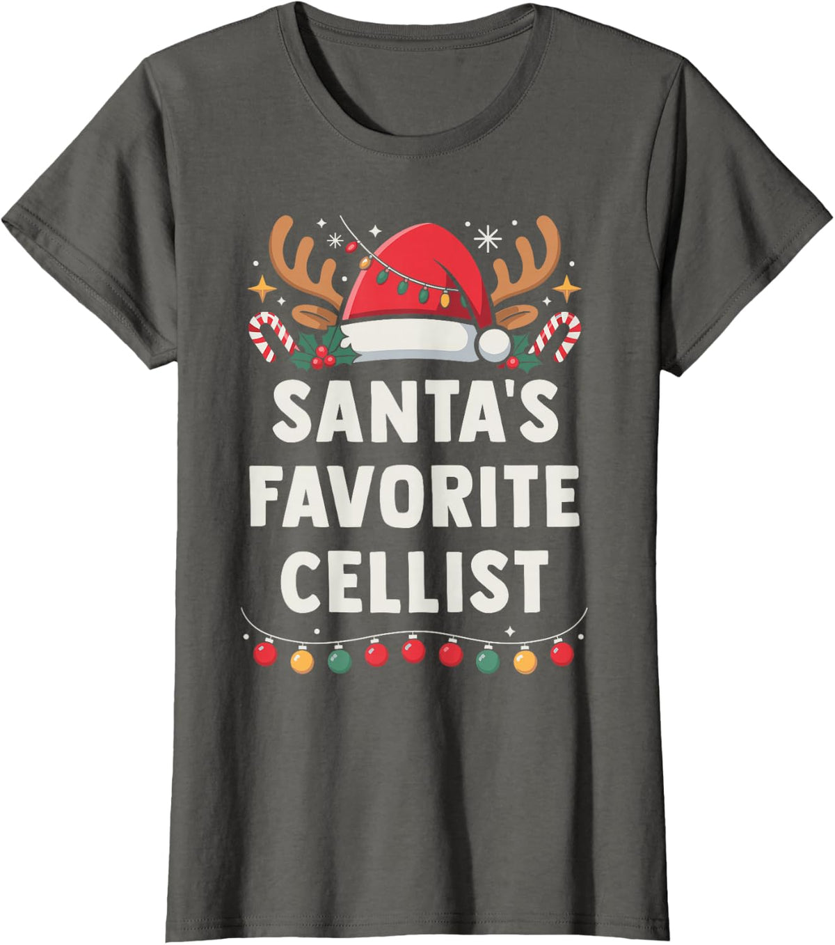 Christmas Concert Santa's Favorite Cellist Holiday Recital T-Shirt - Asphalt Grey