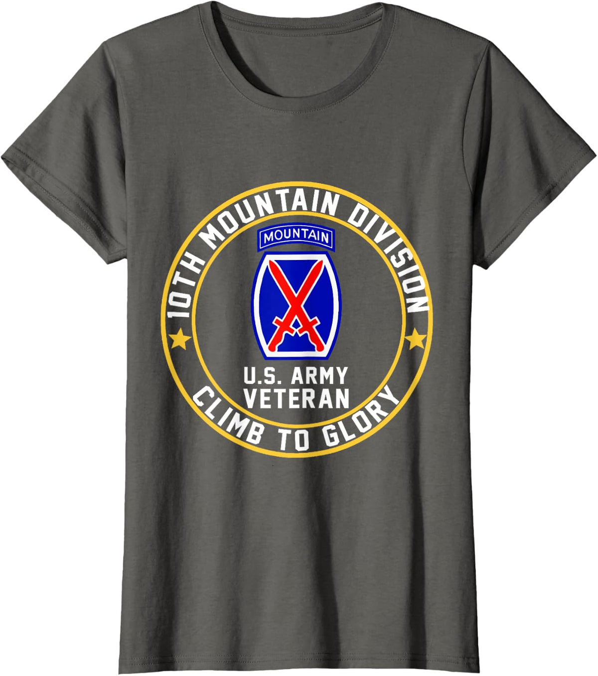 10th Mountain Division Climb To Glory US Army Veteran T-Shirt - Asphalt Grey