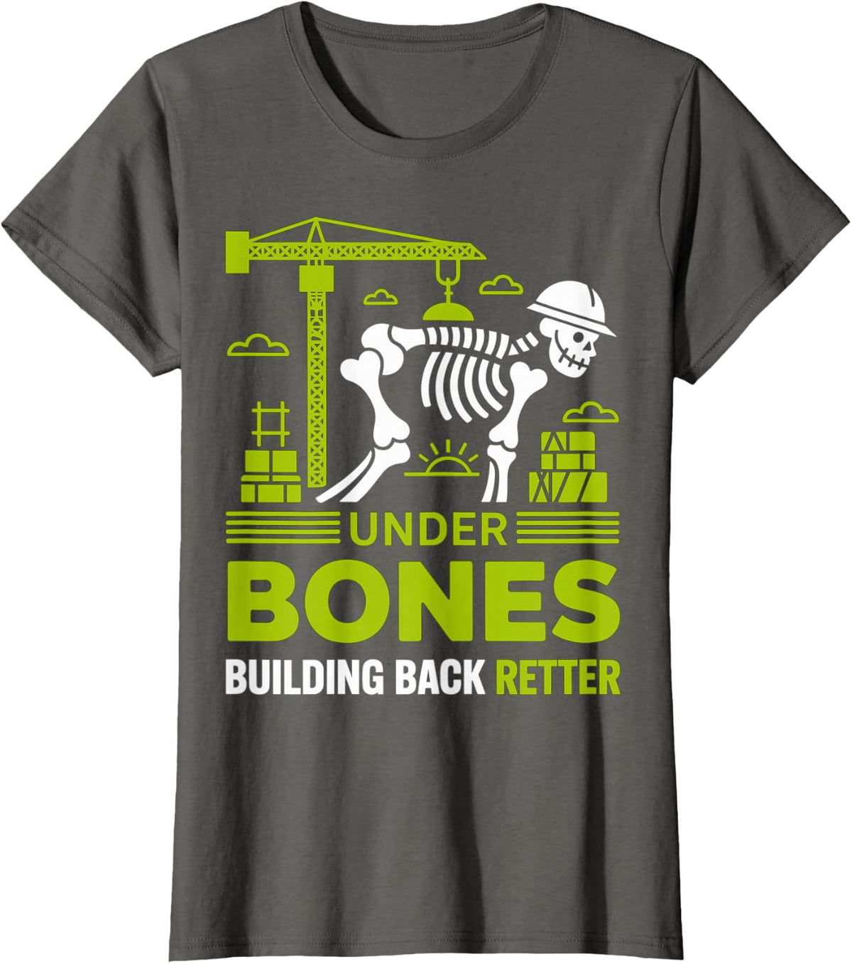 Under Bones Construction Skeleton Design T-Shirt - Asphalt Grey