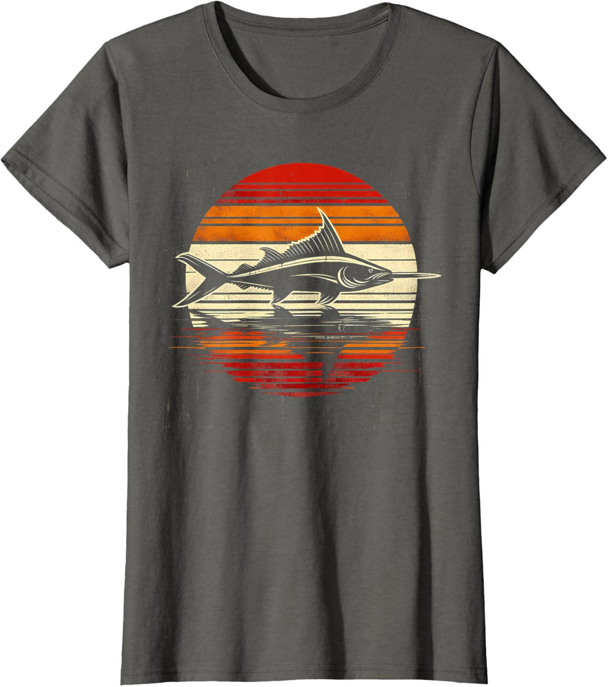Swordfish Sunset Retro Style Safari Vintage 70s Fishing T-Shirt - Asphalt Grey