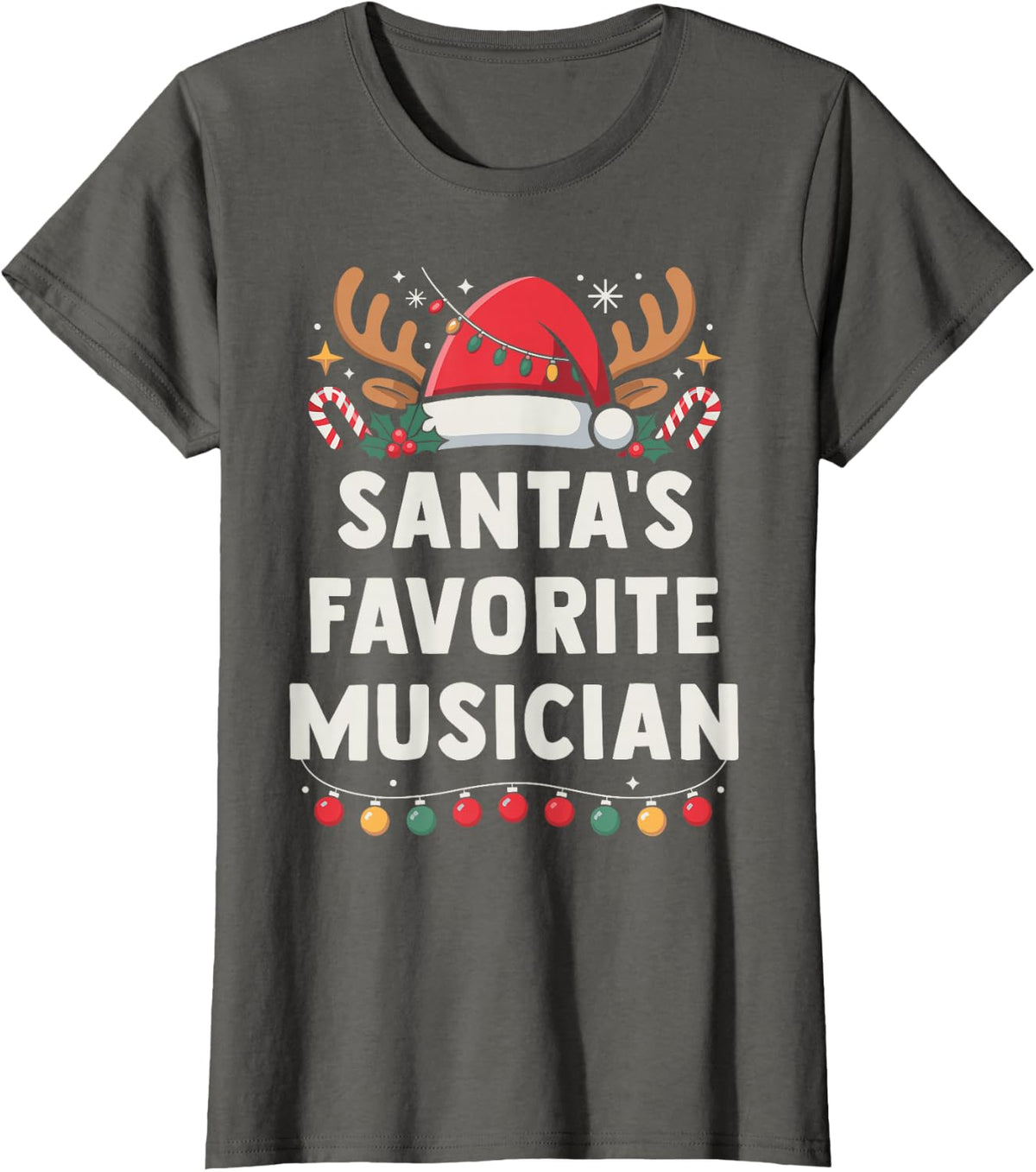 Santa's Favorite Musician Xmas Concert Holiday Recital T-Shirt - Asphalt Grey