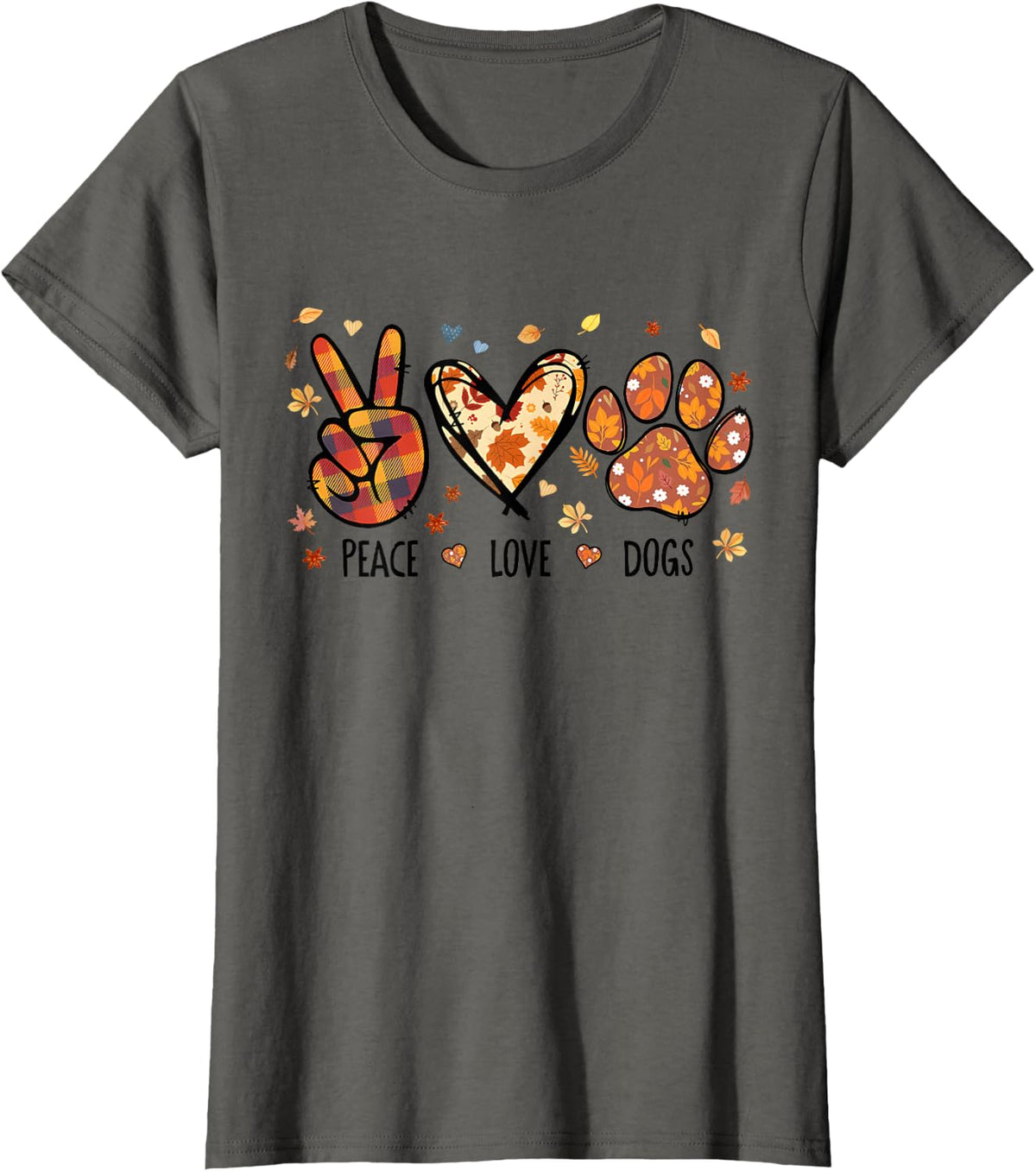 Funny Peace Love Dog Fall Season Dog Paw Print Dog Mom Era T-Shirt - Asphalt Grey