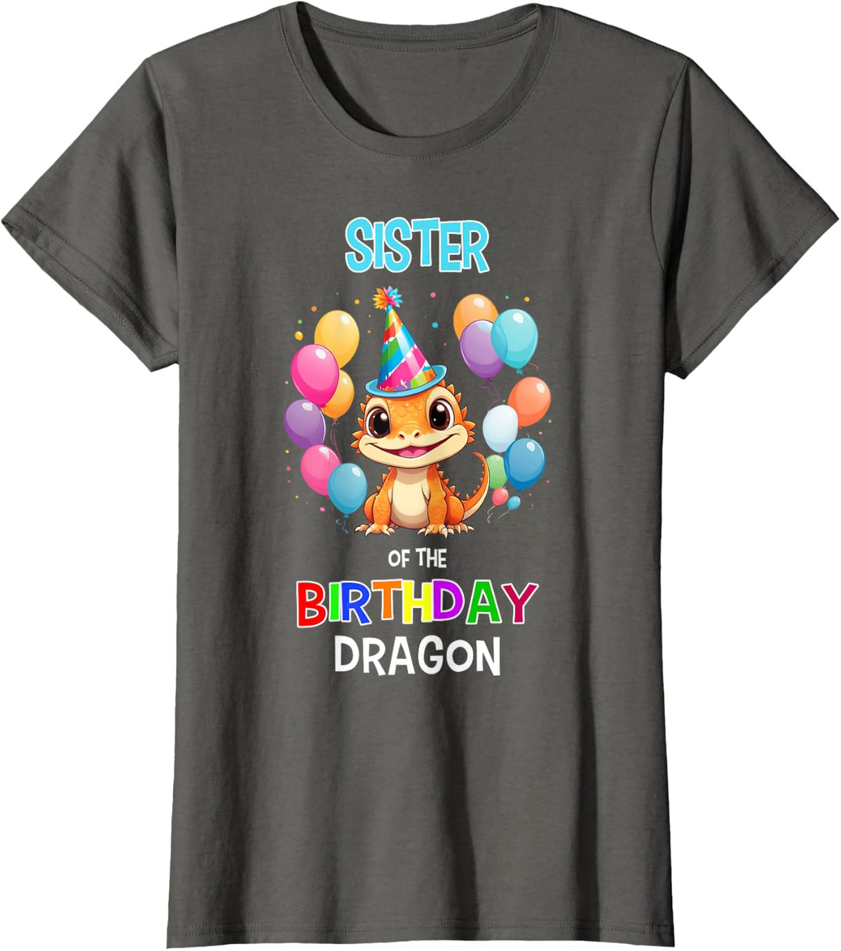 Sister of the Birthday Girl Bearded Dragon Party Tees T-Shirt for Kids and Girls - Asphalt Grey