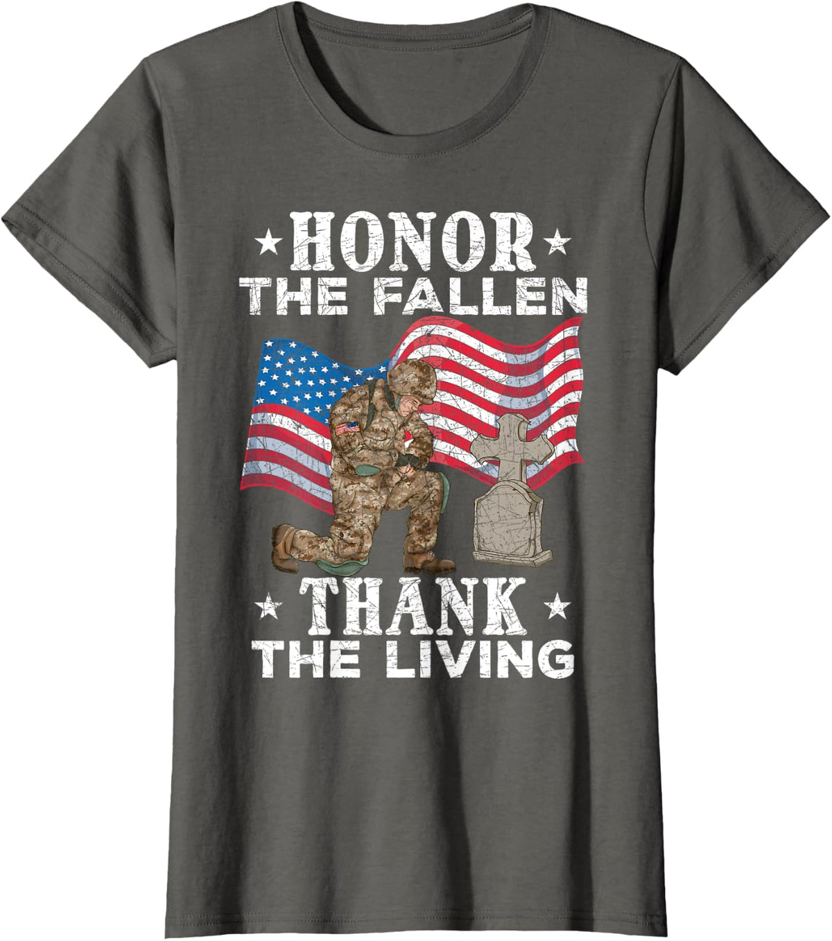 Honor The Fallen Thank The Living US Flag Memorial Day T-Shirt - Asphalt Grey