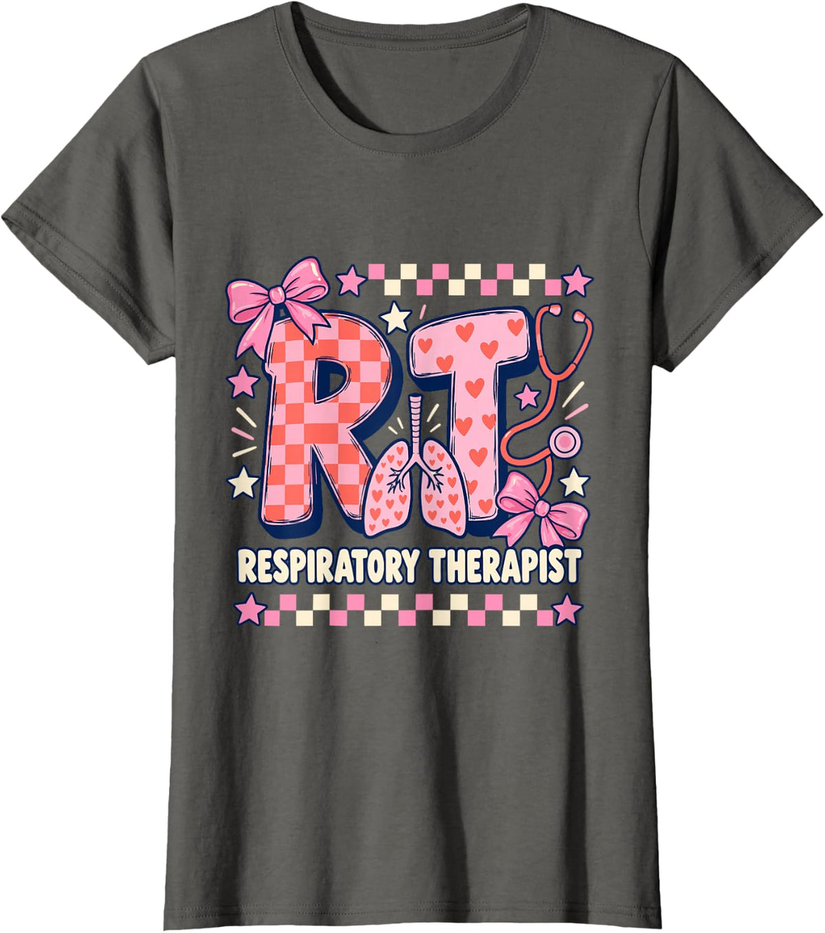 Checkered Lungs RT - Respiratory Therapist T-Shirt - Asphalt Grey