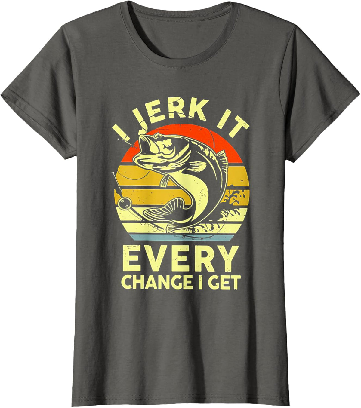 I Jerk It Every Chance I Get Funny Fishing Retro Vintage T-Shirt, Small, Black - Asphalt Grey