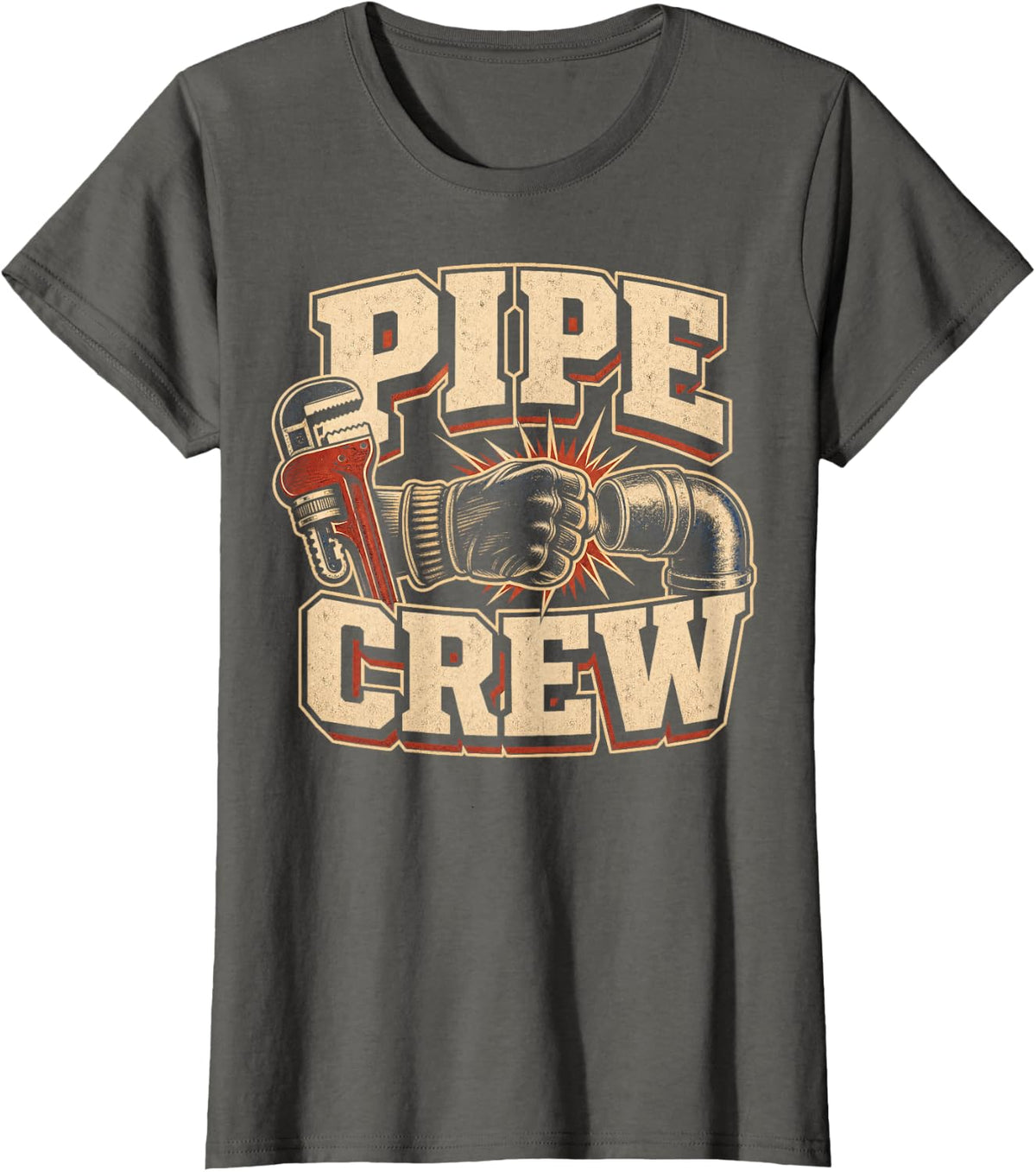 Pipe Crew Plumbing Pipefitter Wrench T-Shirt - Asphalt Grey