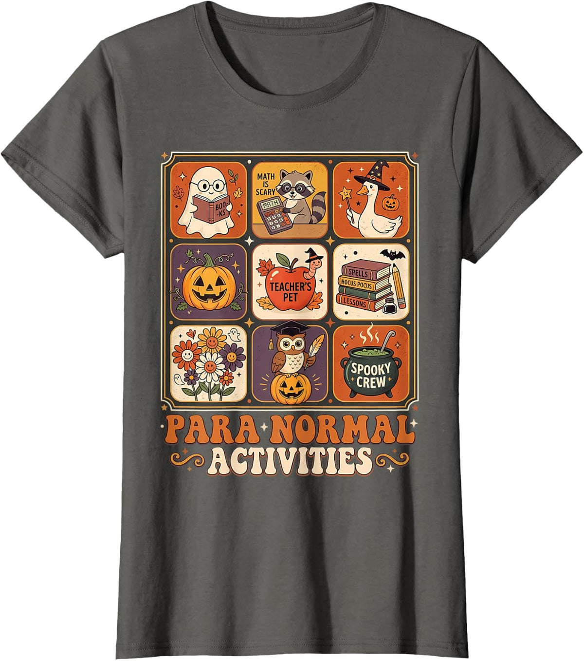 Paranormal Activities Retro Halloween Ghost Teacher T-Shirt - Asphalt Grey