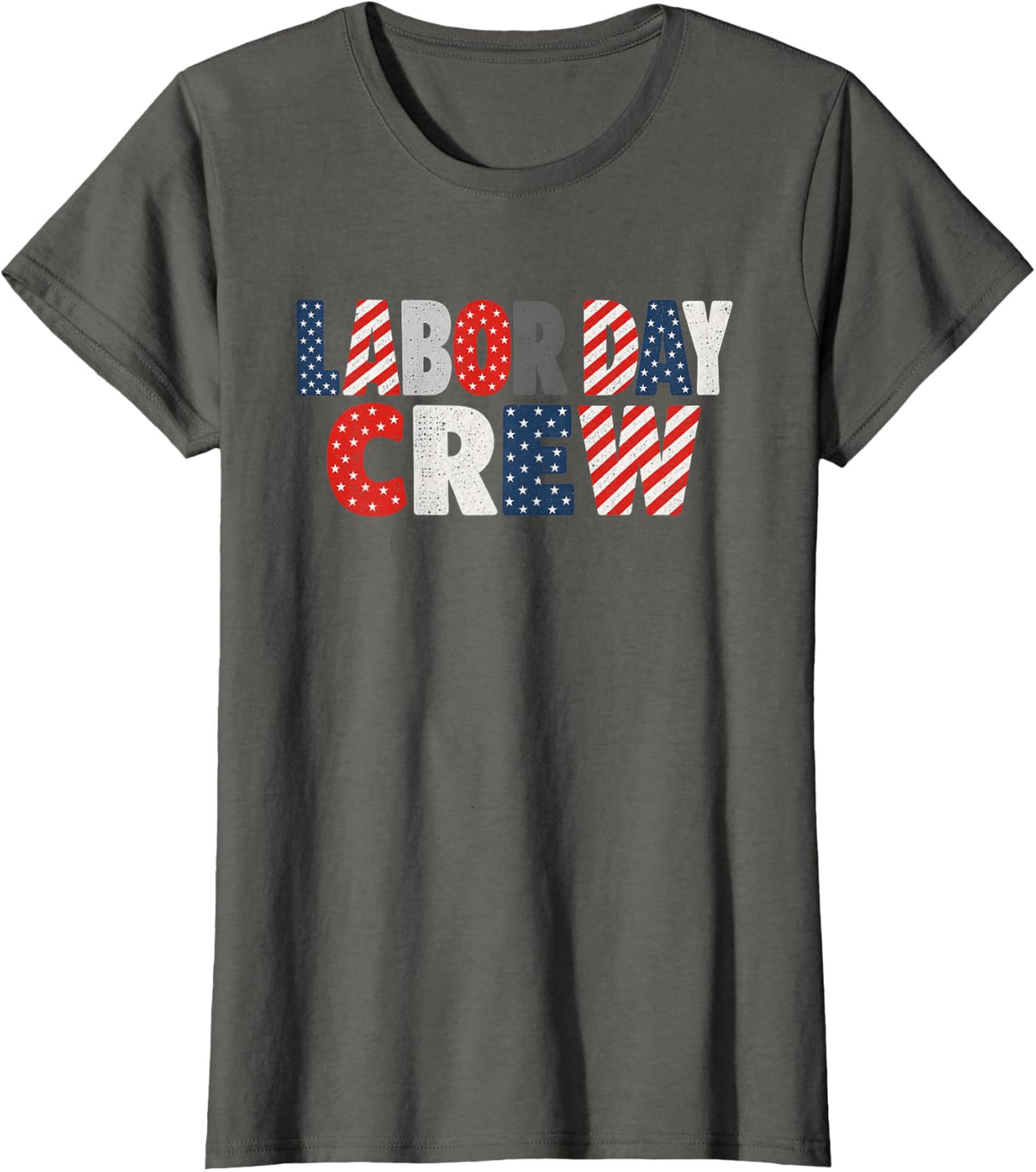 Labor Day Crew American Flag Patriotic T-Shirt - Asphalt Grey