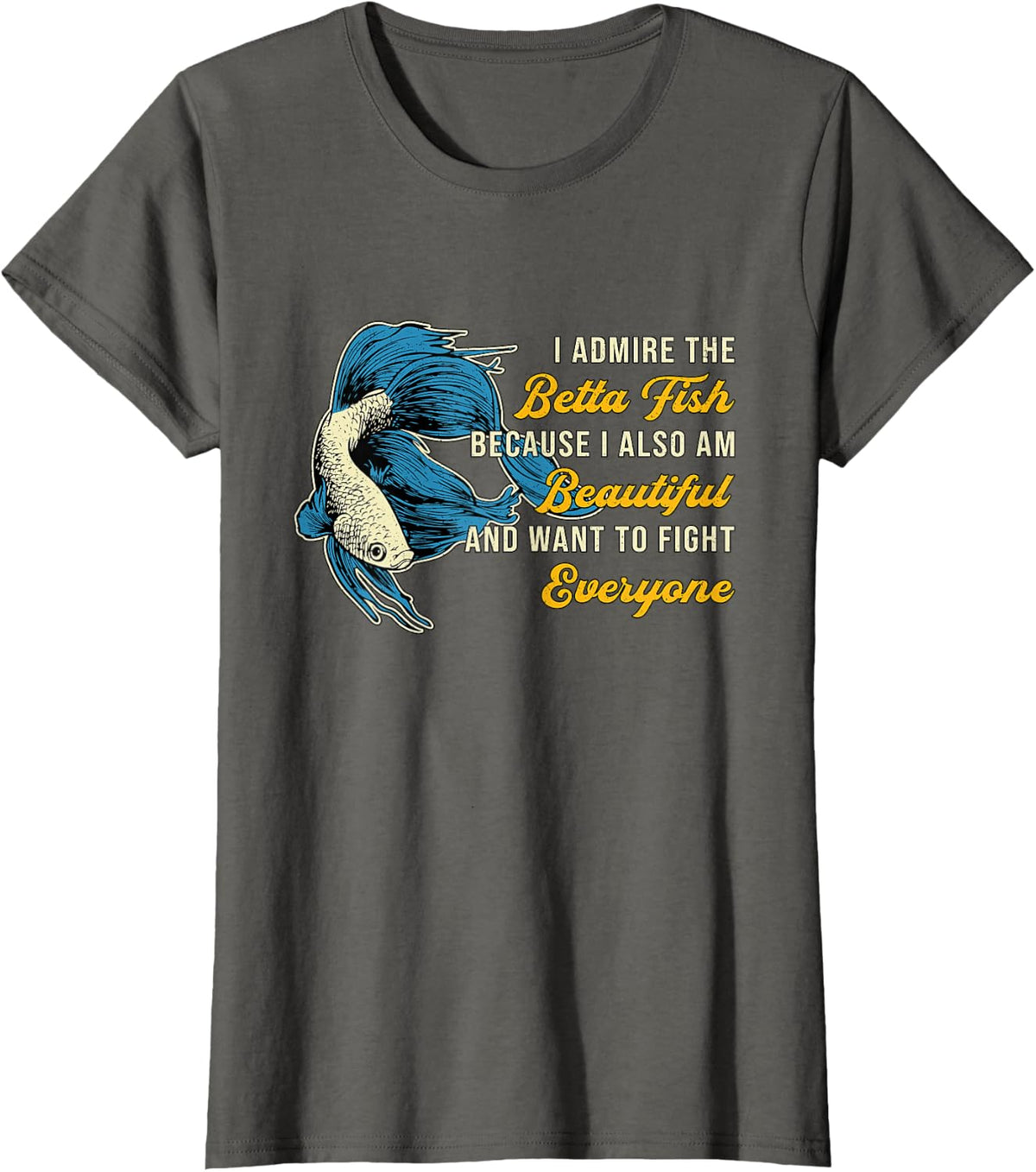 Betta Fish Designs for Men Women Collection Betta Fish Because Fish Lover Aquarium Vintage T-Shirt - Black, Unisex-Adults,